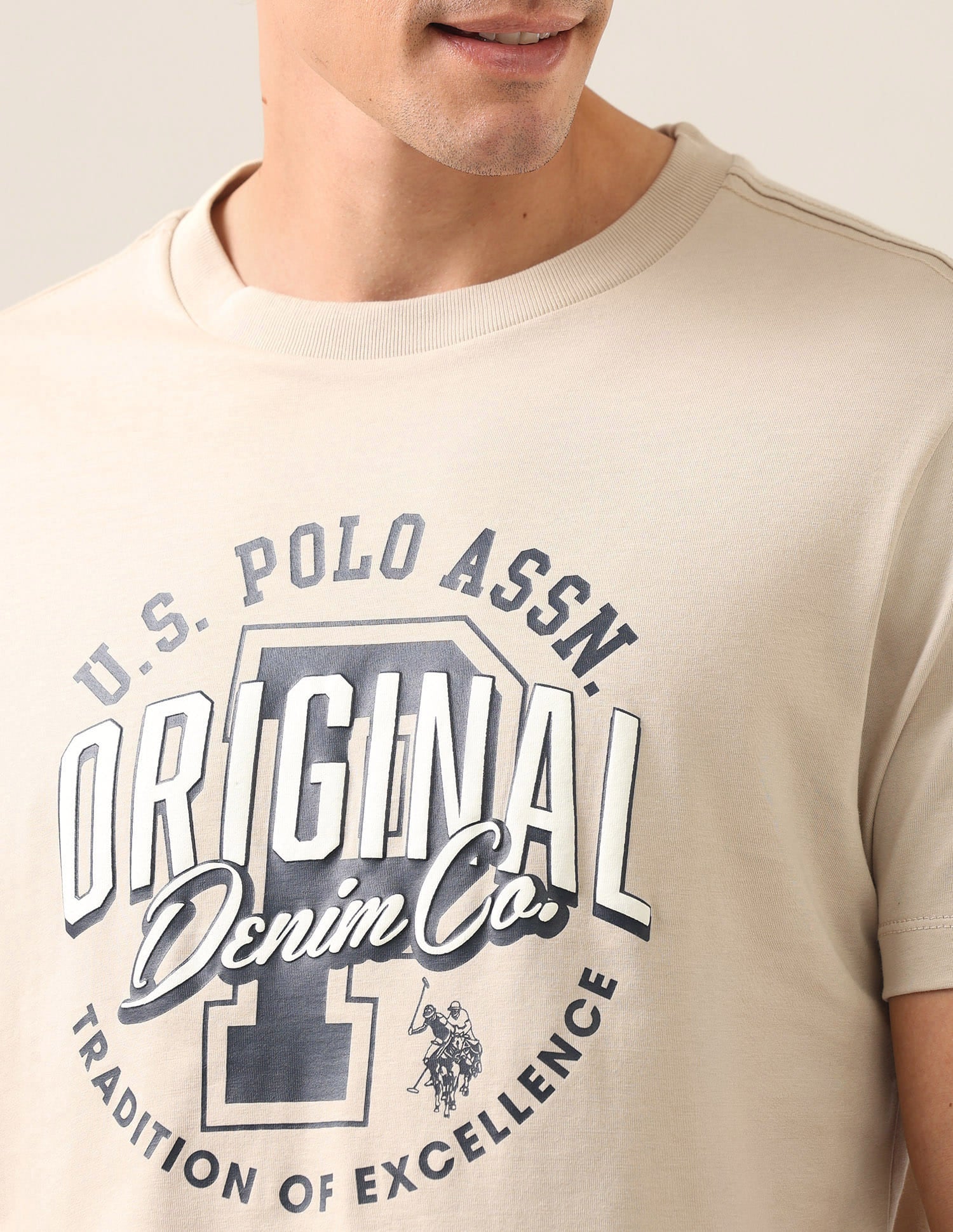 Graphic Printed Regular Fit T-Shirt Beige - U.S. Polo Assn. India | Large