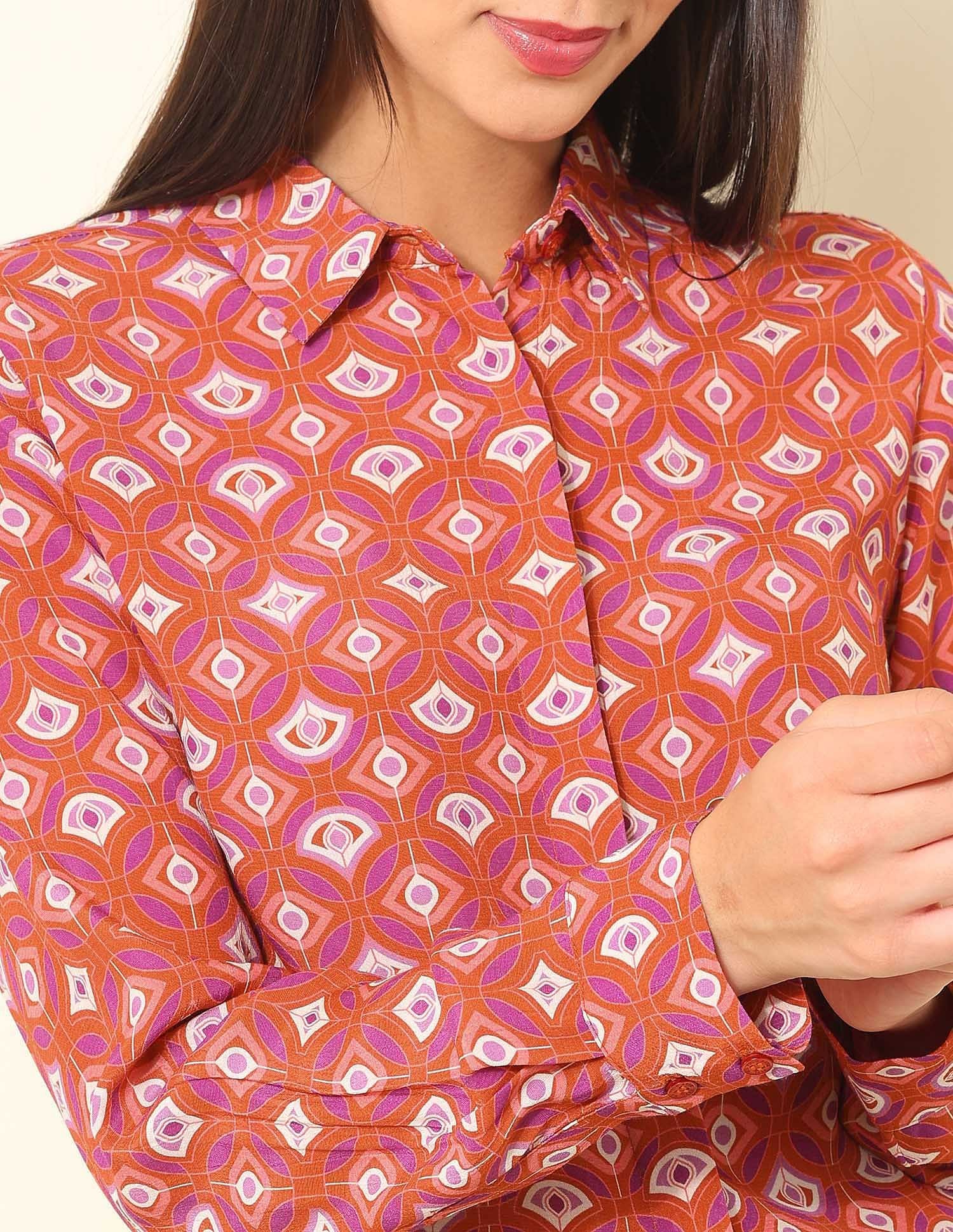 Concealed Placket Geometric Printed Shirt Multi - U.S. Polo Assn. India | Large
