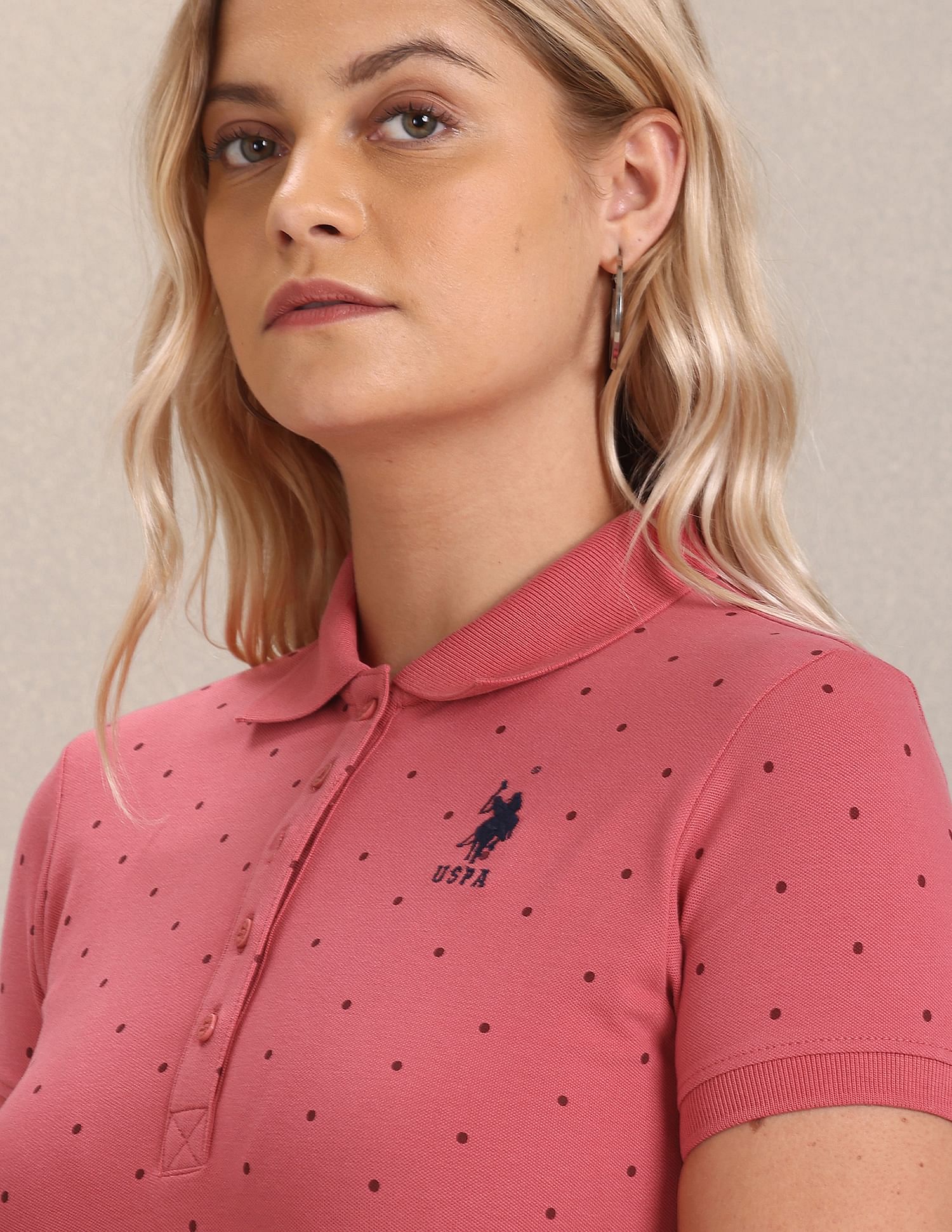 Polka Dot Print Pique Polo Shirt Pink - U.S. POLO ASSN. | Large