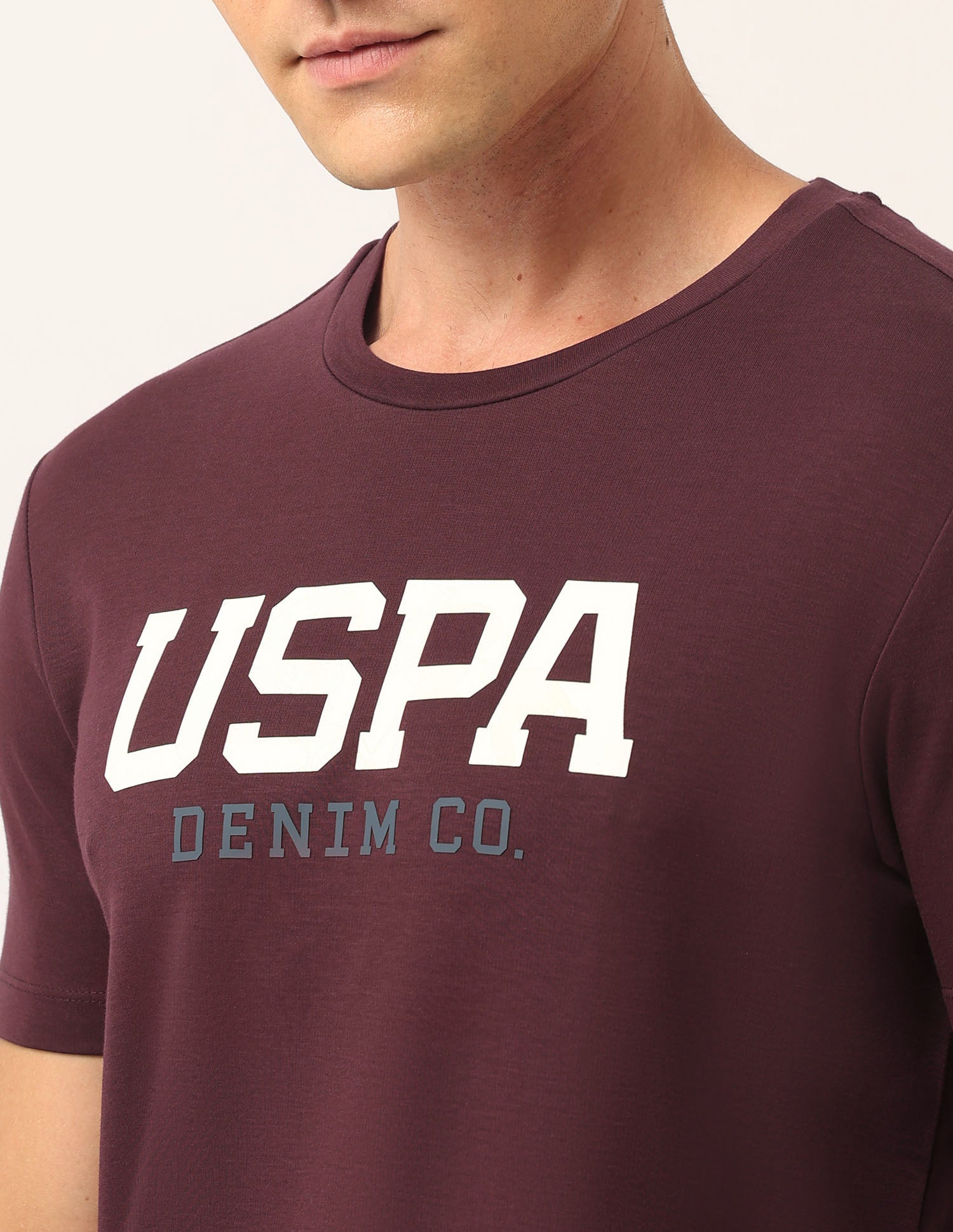 Brand Printed Muscle Fit T-Shirt Burgundy - U.S. Polo Assn. India | Large