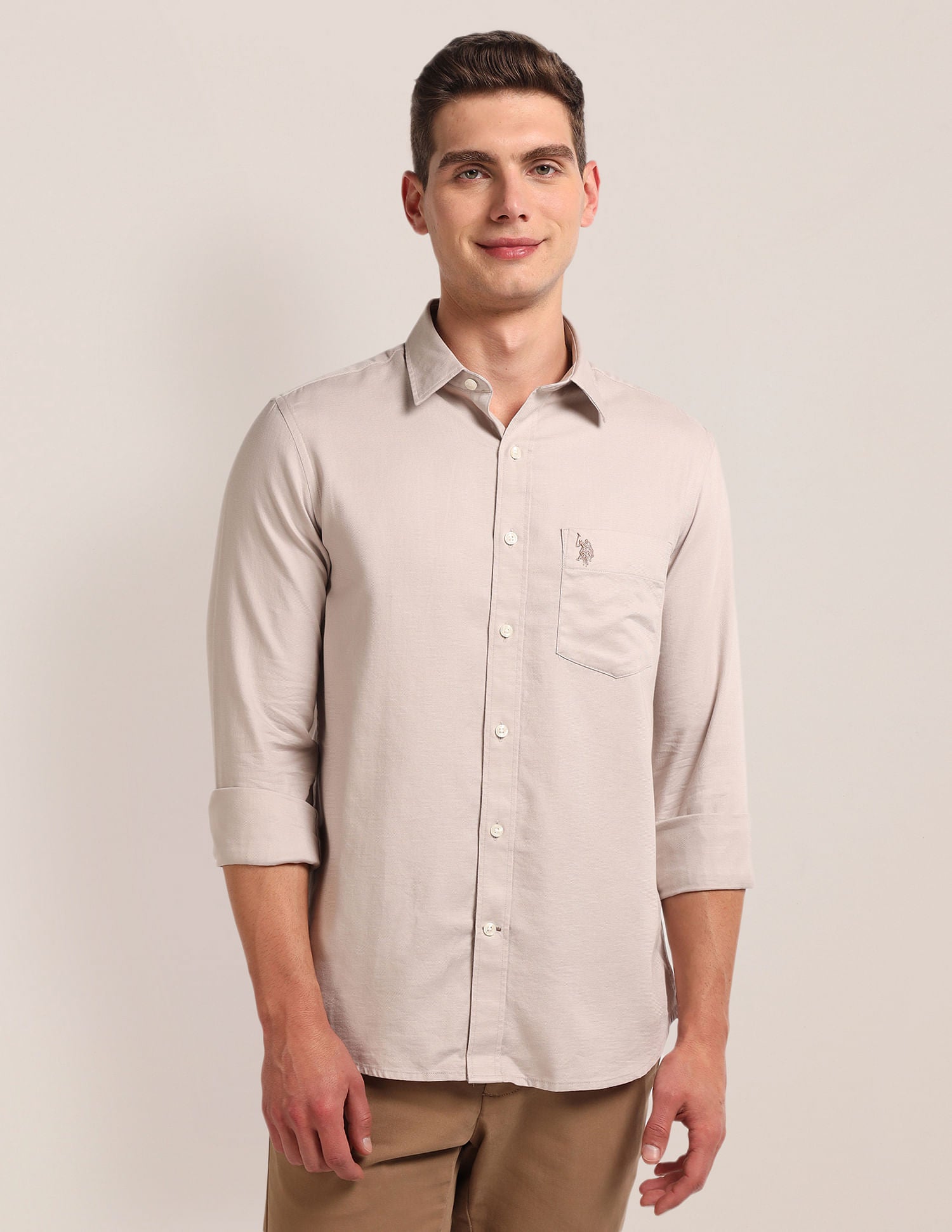 Regular Fit Dobby Shirt Beige - U.S. Polo Assn. India | Large