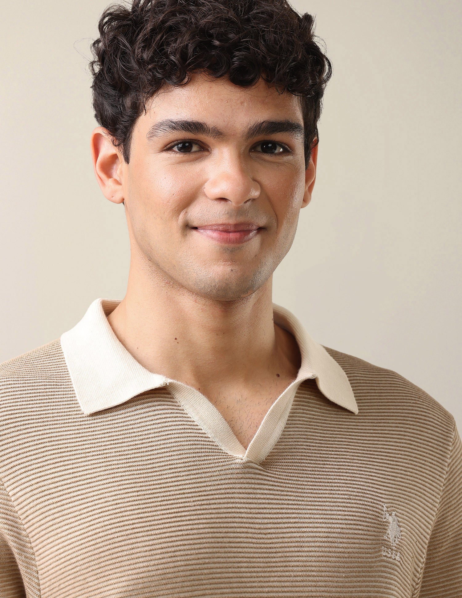 Horizontal Striped Patterned Slim Fit Polo Shirt Light Brown - U.S. Polo Assn. India | Large