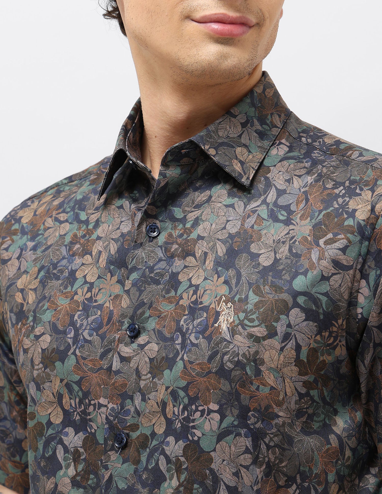 Floral Printed Tailored Fit Shirt Navy - U.S. POLO ASSN. | Large