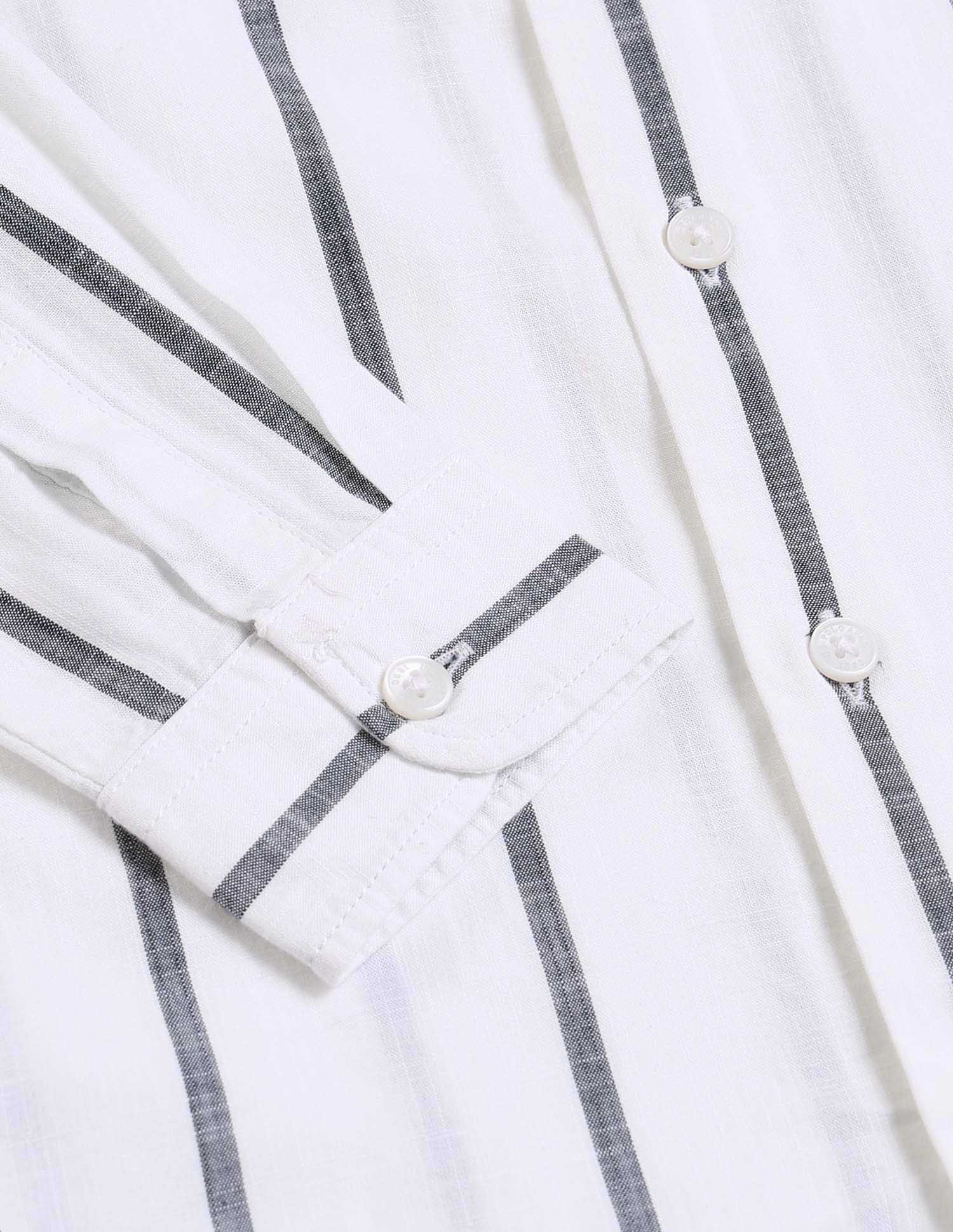 Boys Vertical Striped Boxy Fit Shirt White - U.S. POLO ASSN. | Large