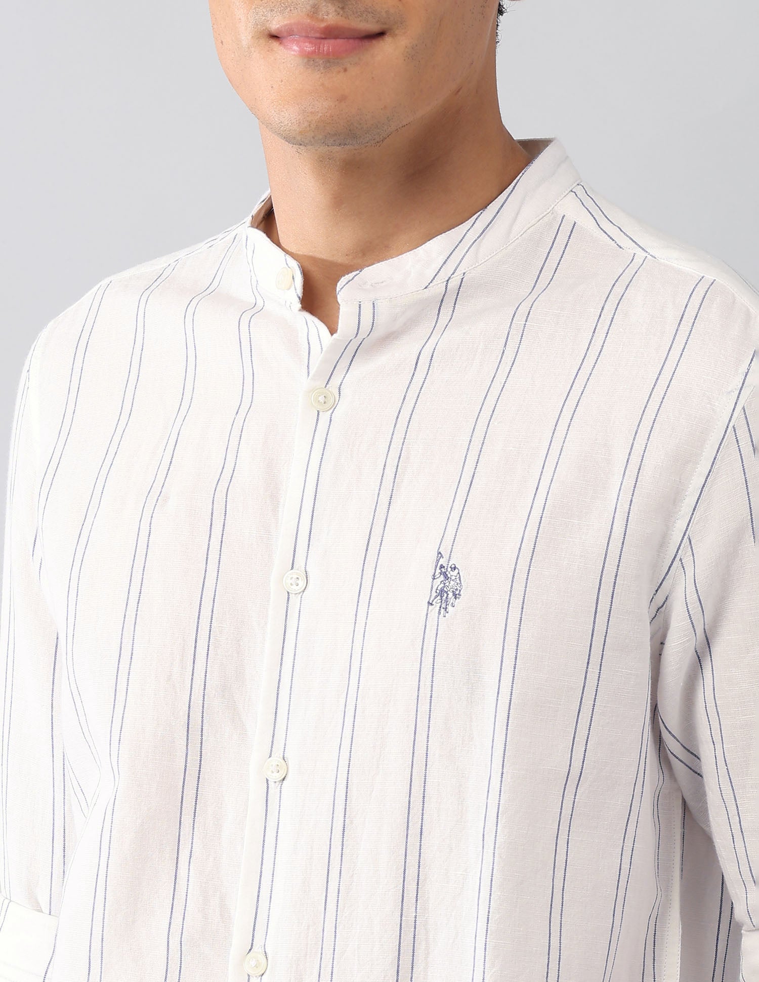 Vertical Striped Poplin Regular Fit Shirt White - U.S. Polo Assn. India | Large
