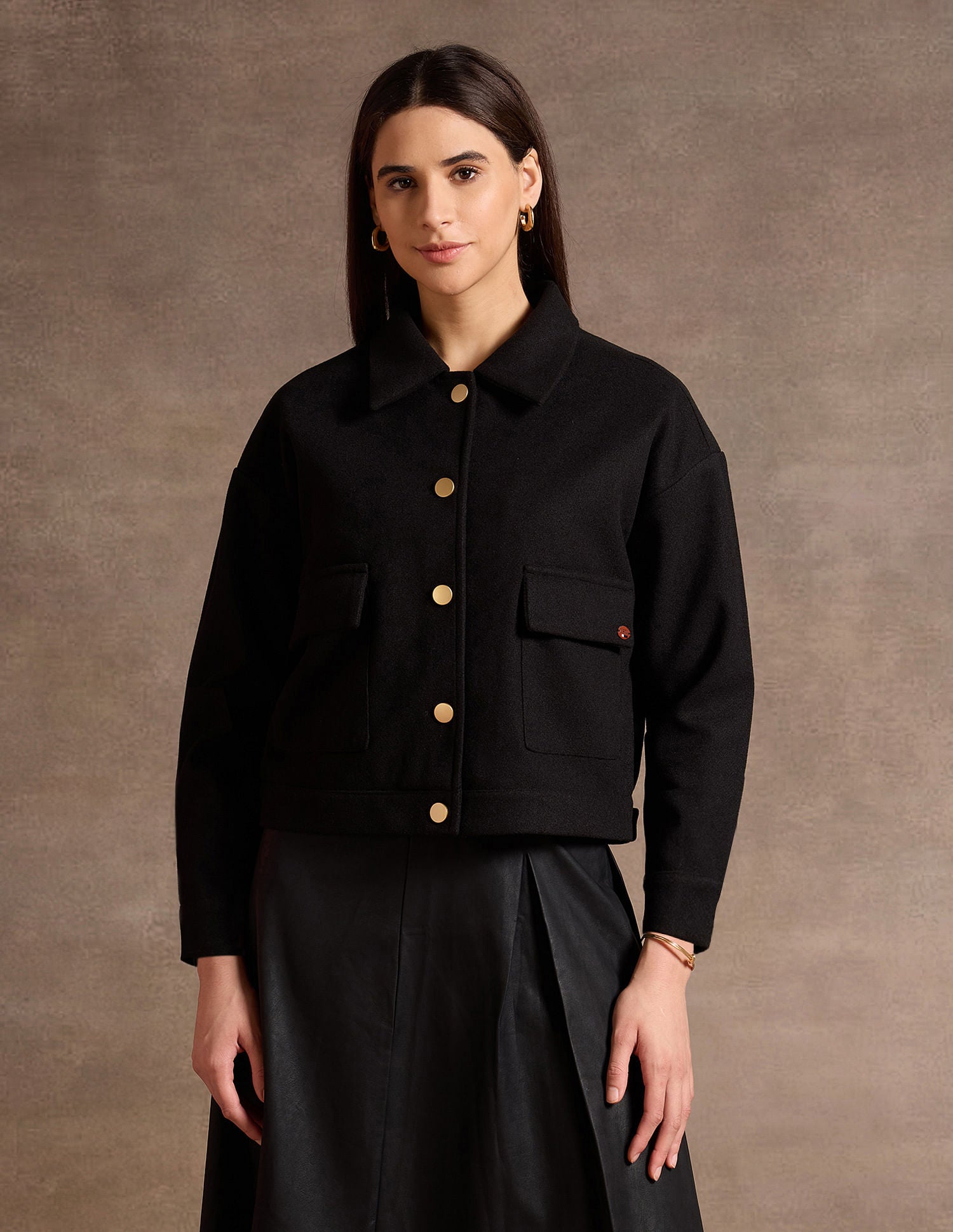 Crop Boxy Fit Felt Jacket Black - U.S. POLO ASSN. | Large