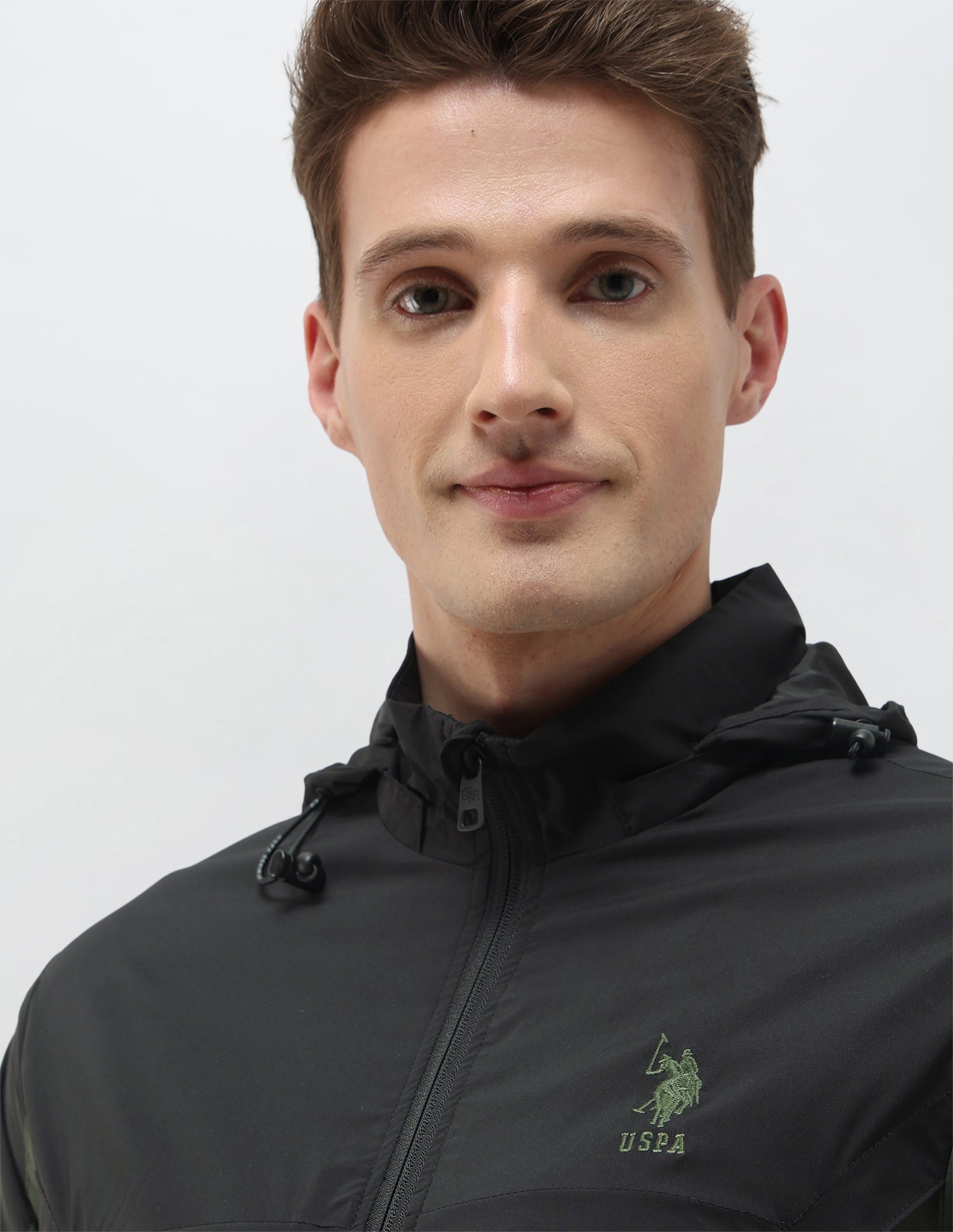 Packable Detachable Hood Colour Blocked Jacket Olive - U.S. Polo Assn. India | Large