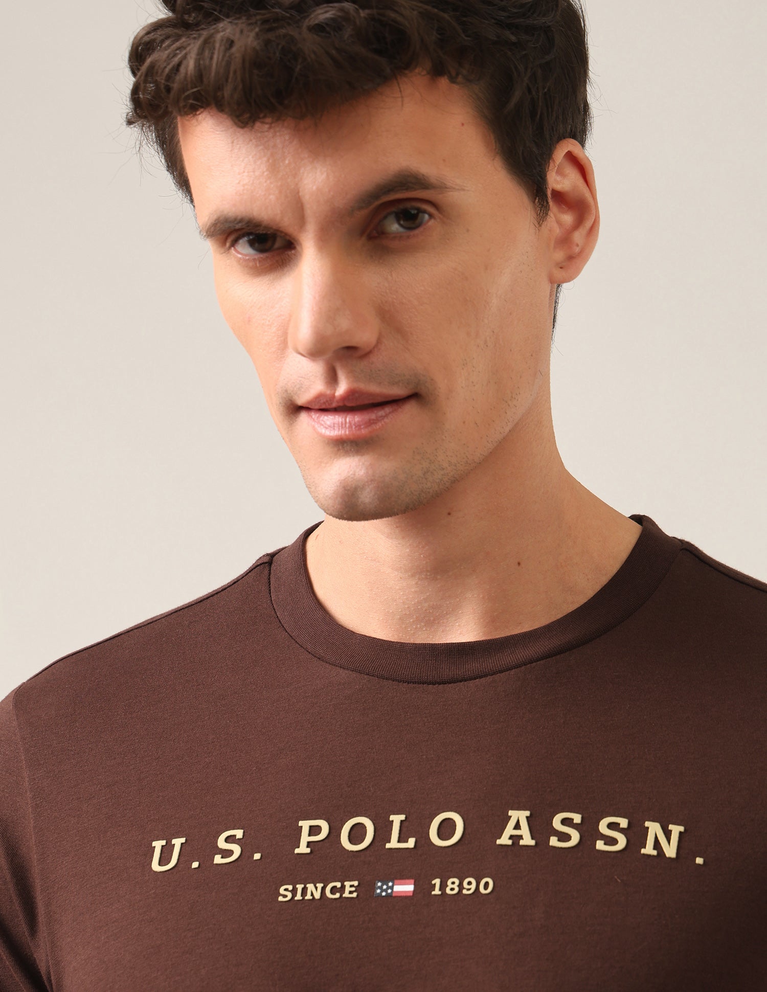 Brand Embossed Regular Fit T-Shirt Dark Brown - U.S. Polo Assn. India | Large