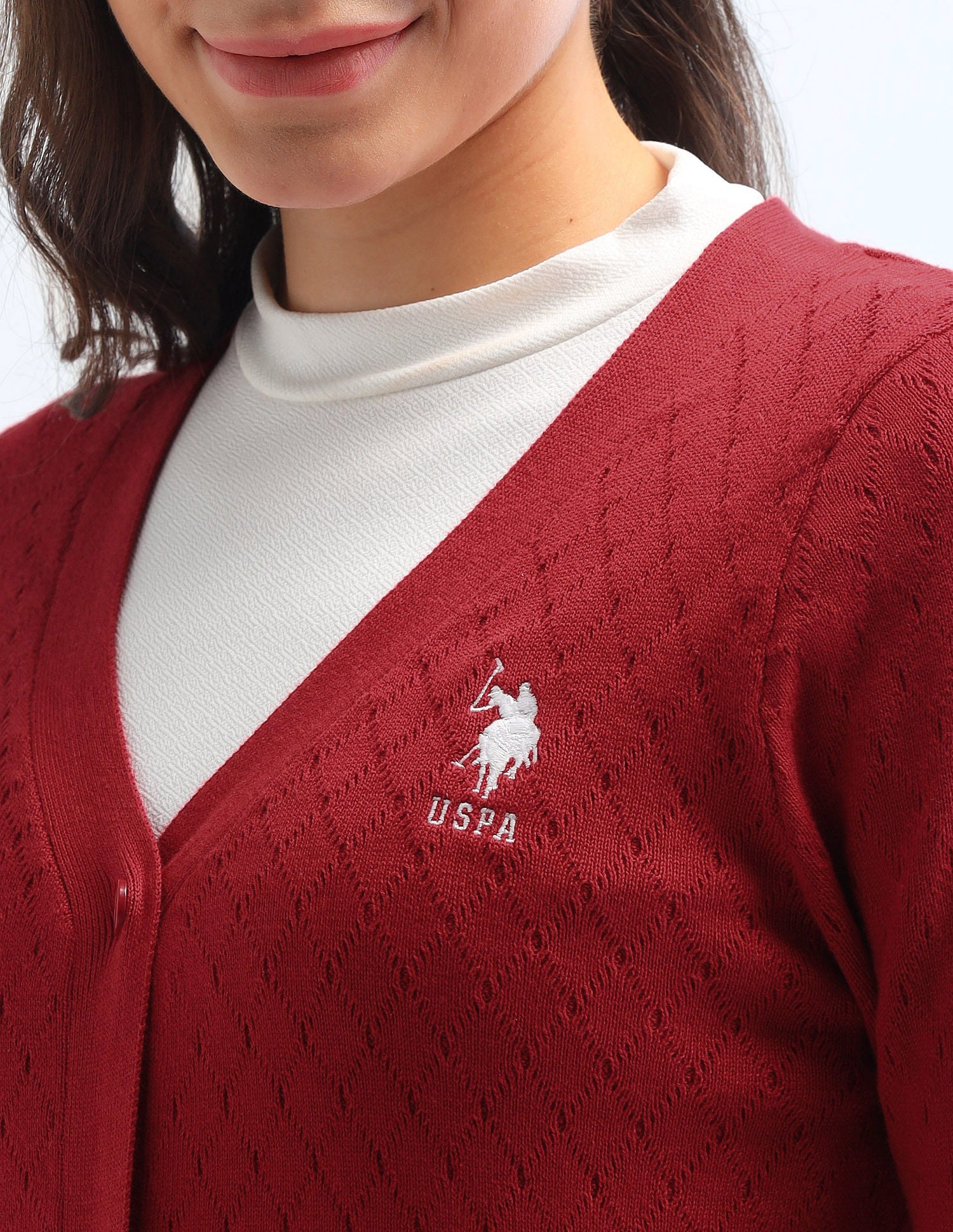 Cable Knit Tipped Cardigan Red - U.S. POLO ASSN. | Large