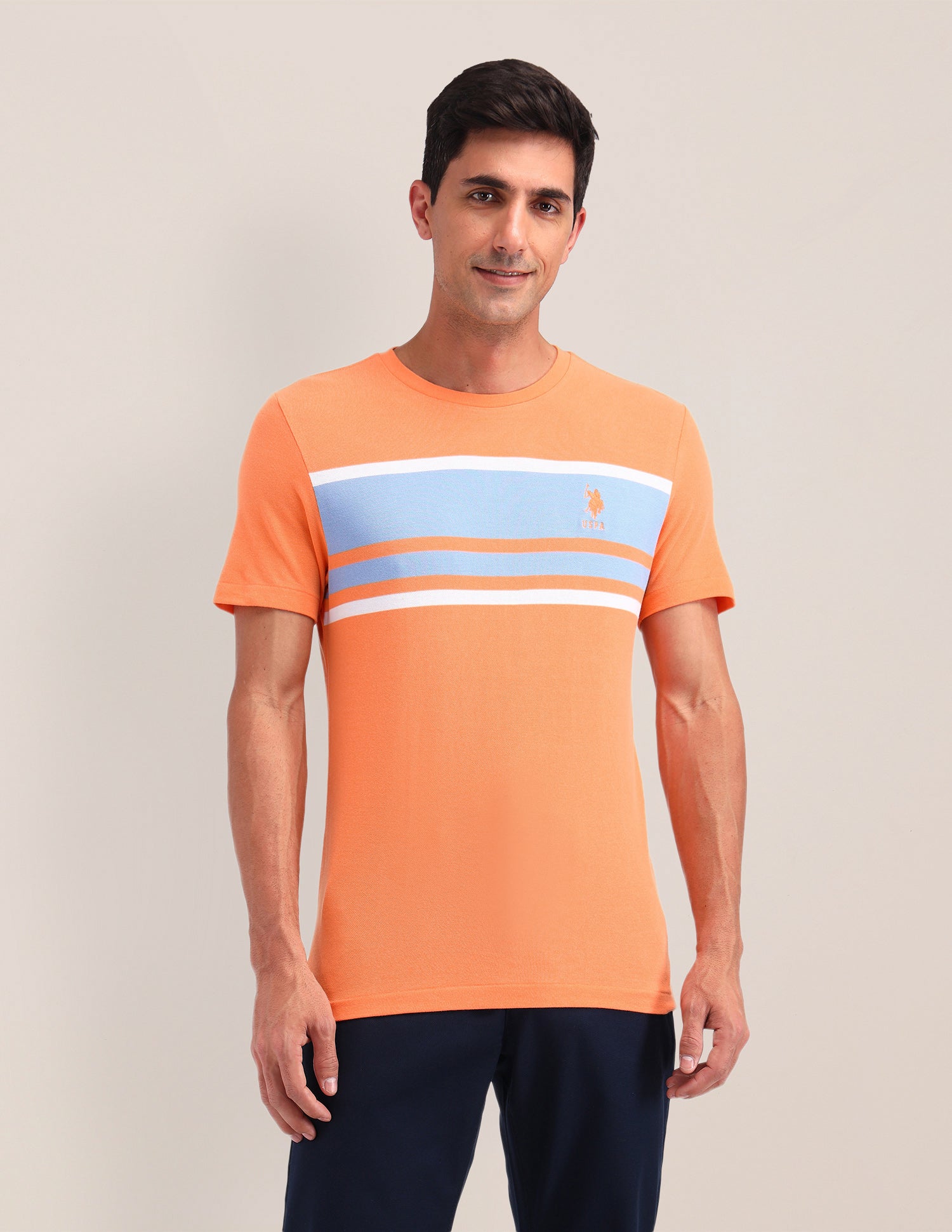 Horizontal Striped Slim Fit T-Shirt Orange - U.S. Polo Assn. India | Large