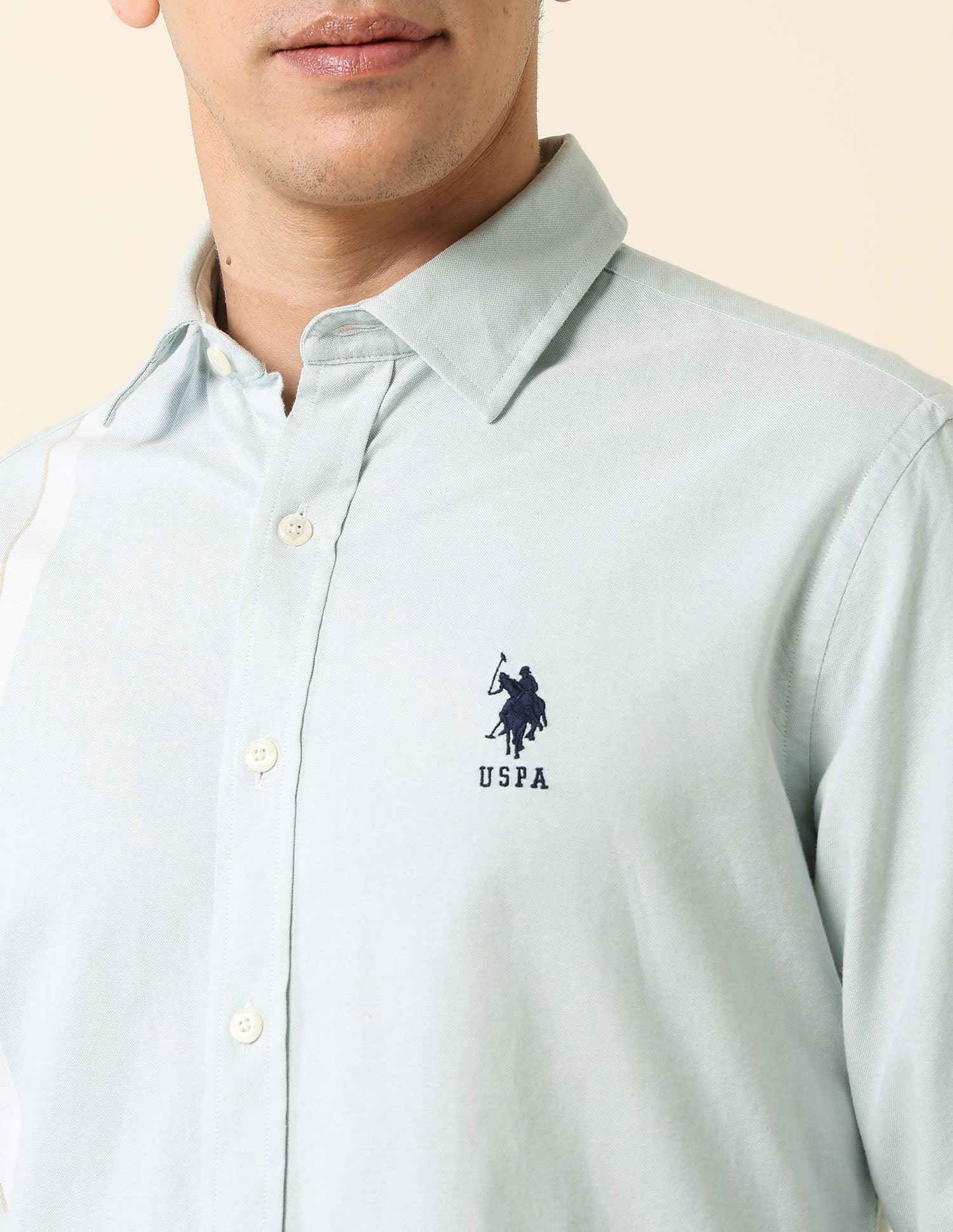 Pure Cotton Vertical Striped Shirt Light Green - U.S. POLO ASSN. | Large