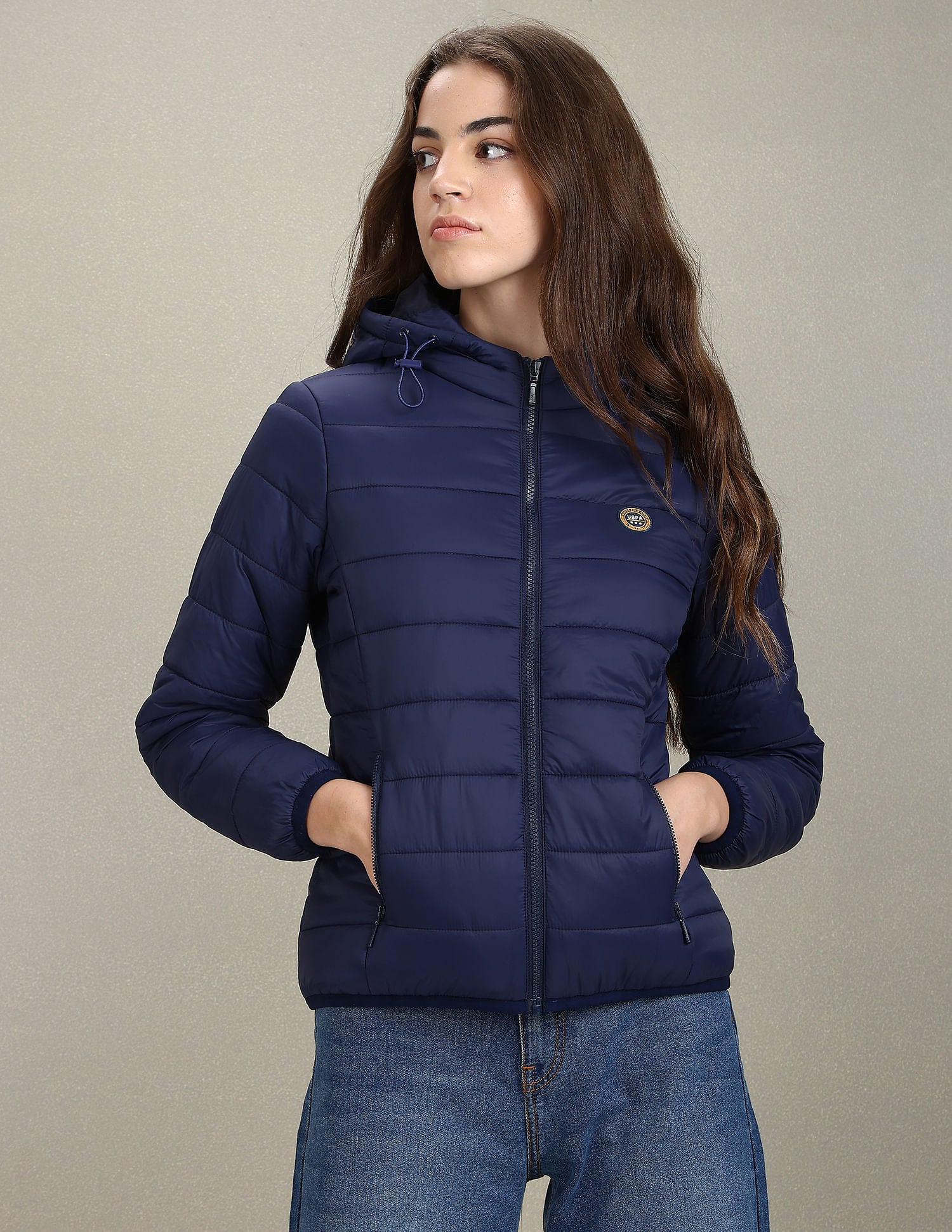 Nylon Hooded Puffer Jacket Navy - U.S. Polo Assn. India | Large