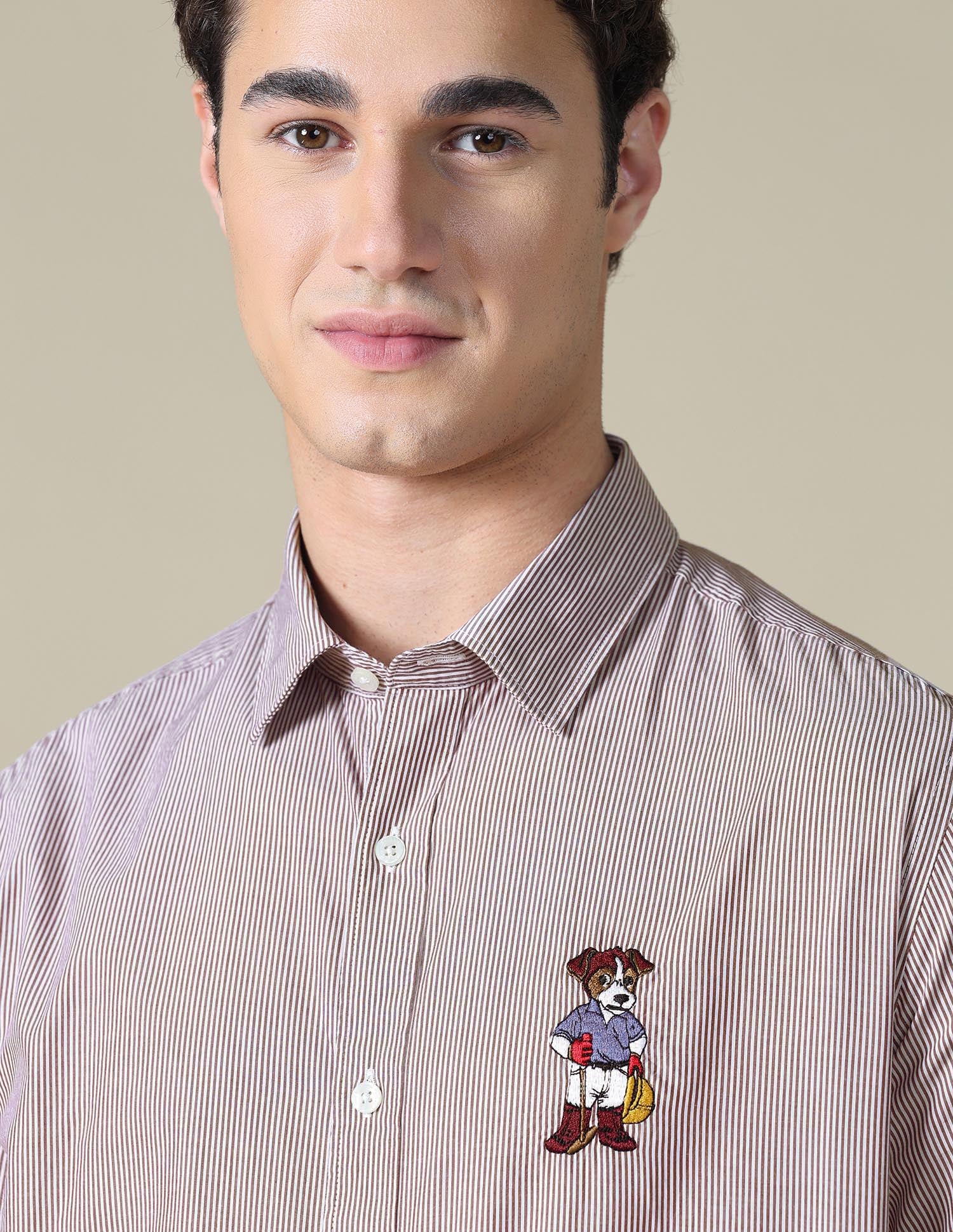 Vertical Striped Tailored Fit Shirt Brown - U.S. Polo Assn. India | Large