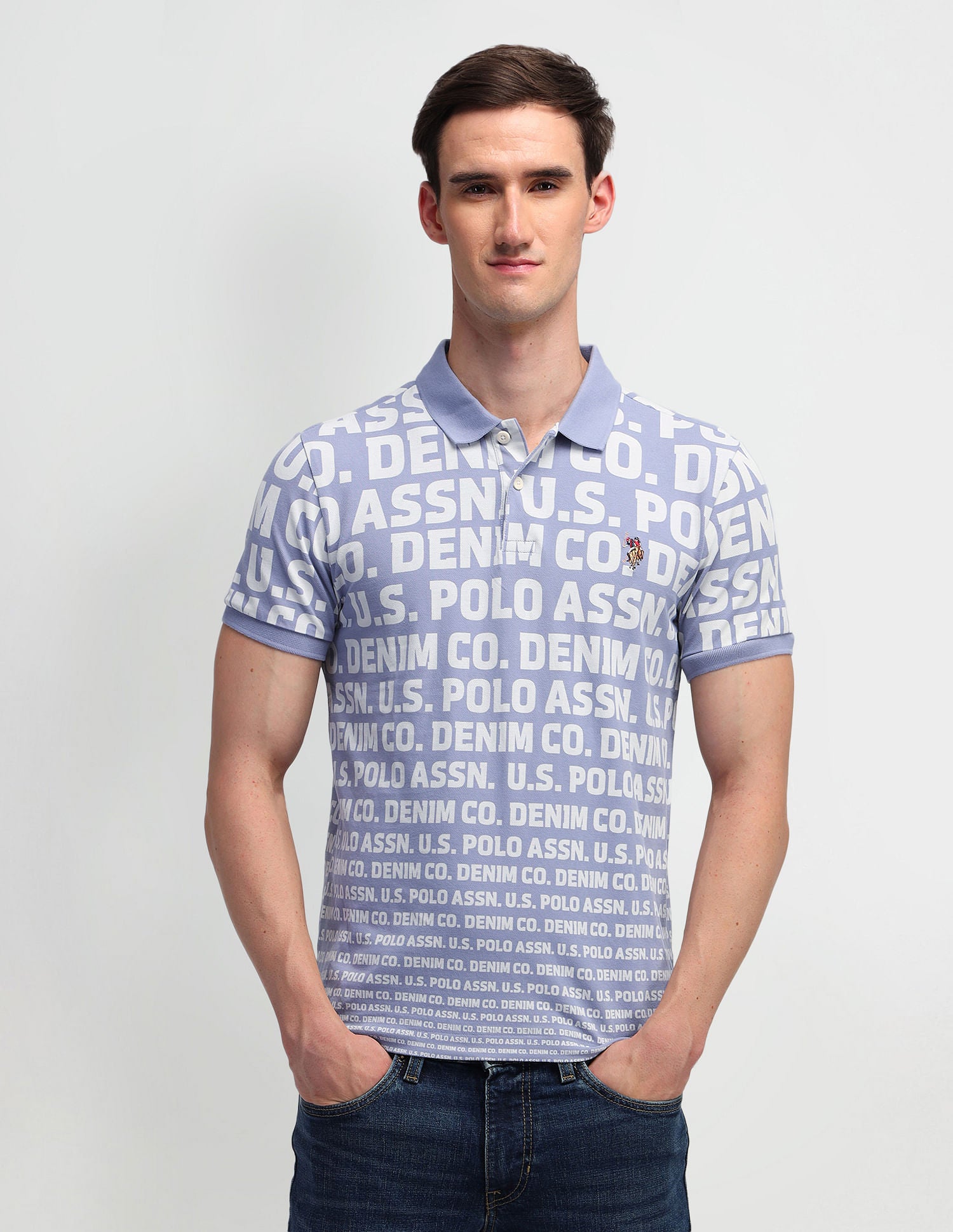 Printed Muscle Fit Polo Shirt Blue - U.S. Polo Assn. India | Large
