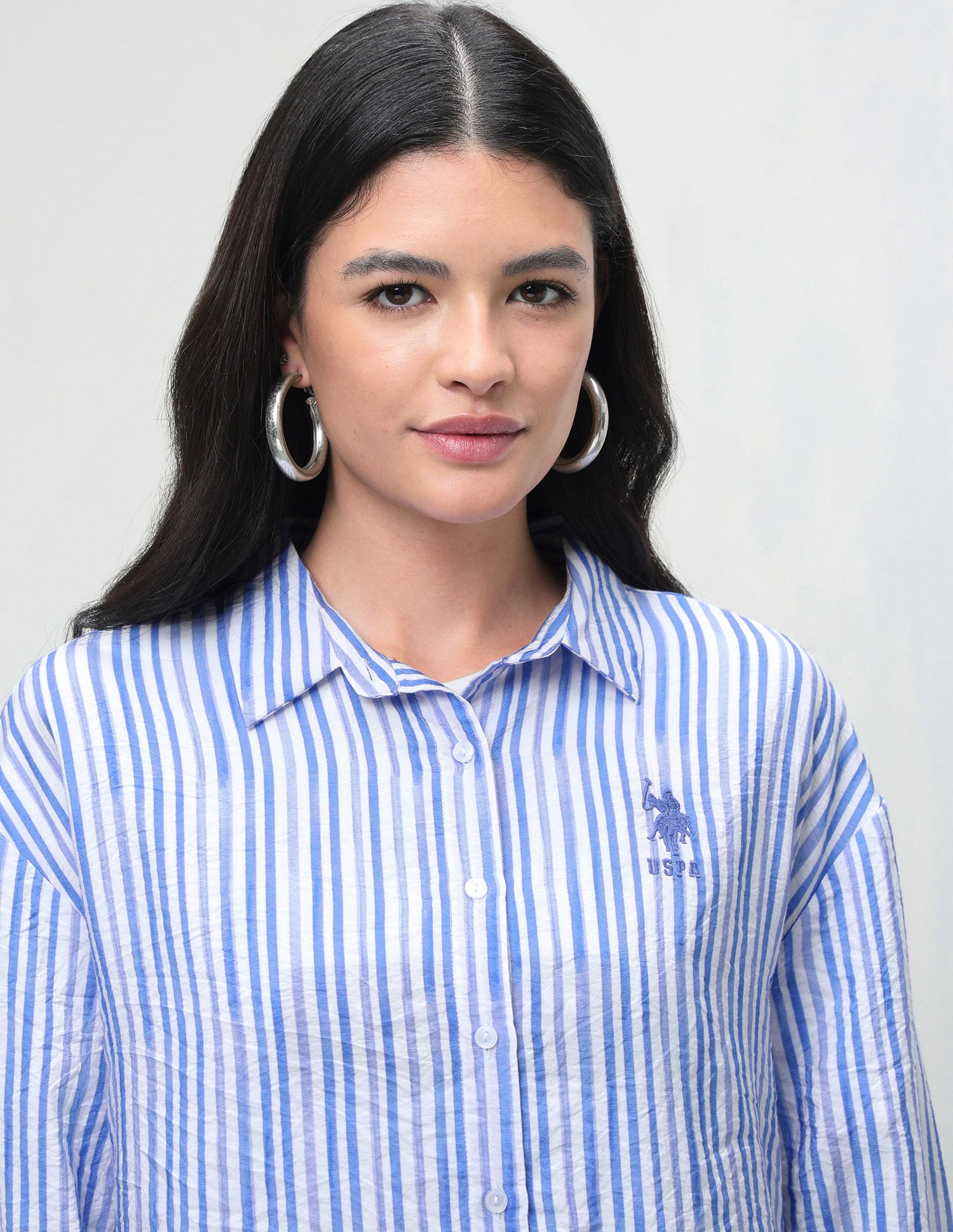 Vertical Striped Relaxed Fit Shirt Light Blue - U.S. Polo Assn. India | Large