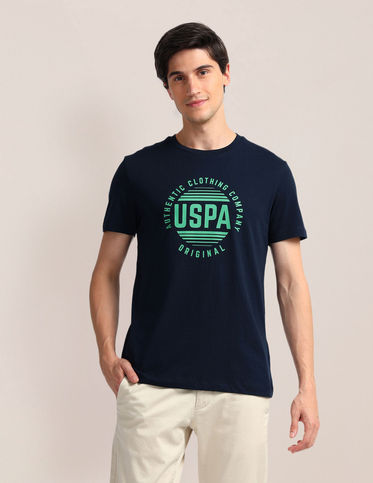 Brand Print Slim Fit T-Shirt Navy - U.S. Polo Assn. India | Large