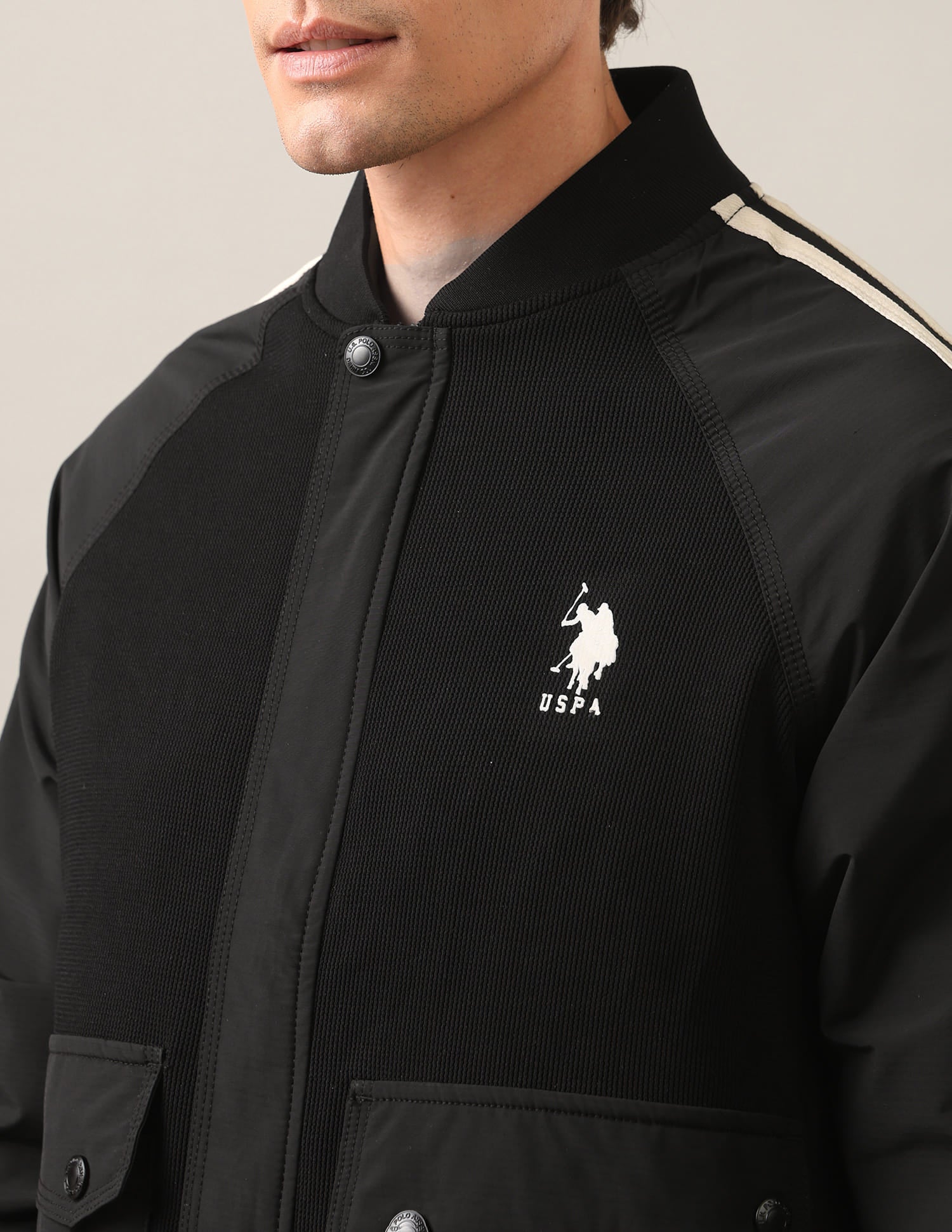 Vertical Stripes Regular Fit Jacket Black - U.S. Polo Assn. India | Large