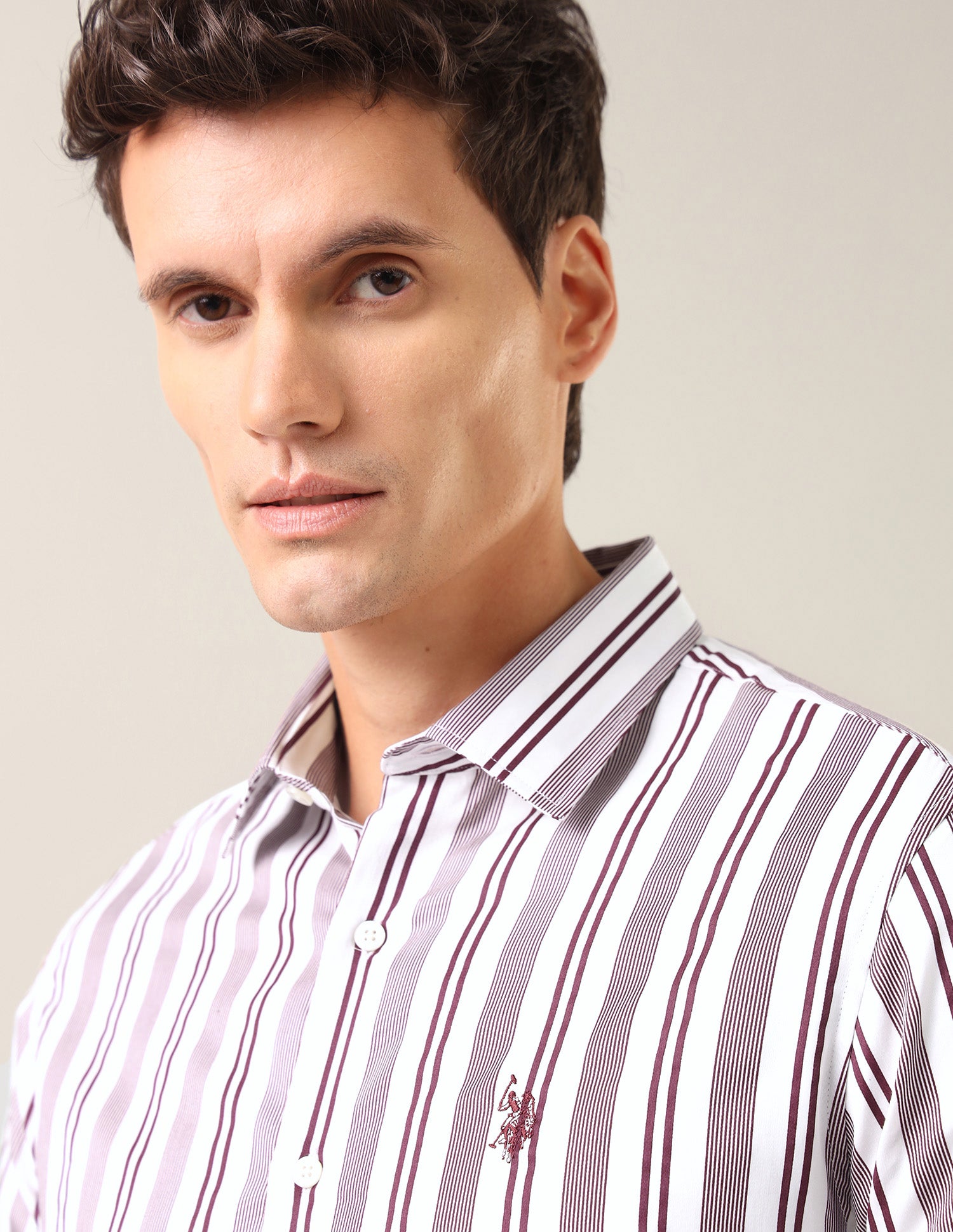 Vertical Striped Satin Shirt Maroon - U.S. Polo Assn. India | Large