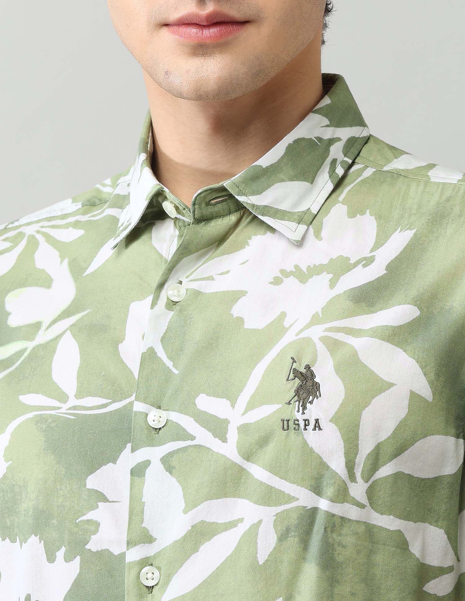 Regular Fit Floral Printed Shirt Green - U.S. Polo Assn. India | Large