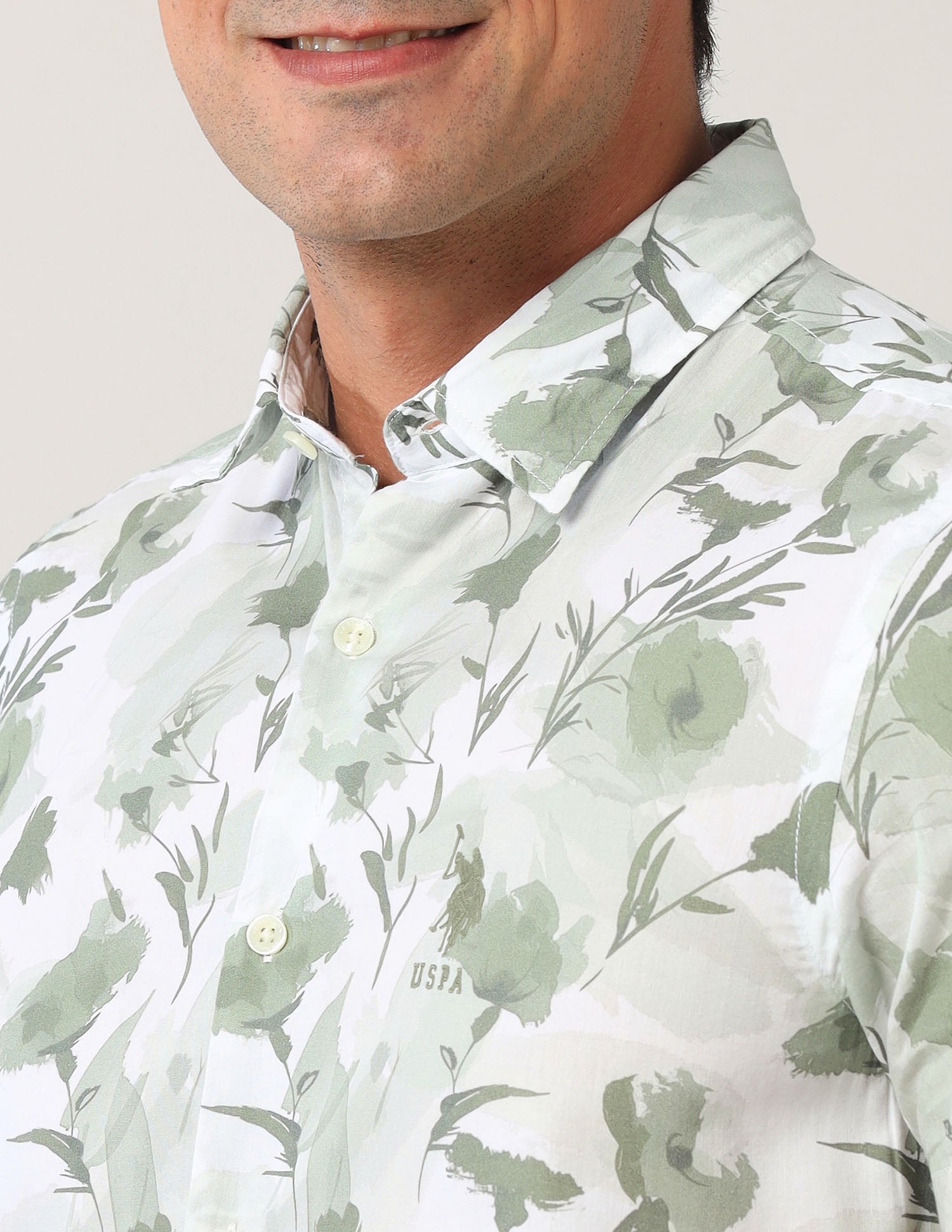 Floral Printed Poplin Shirt Grey - U.S. POLO ASSN. | Large