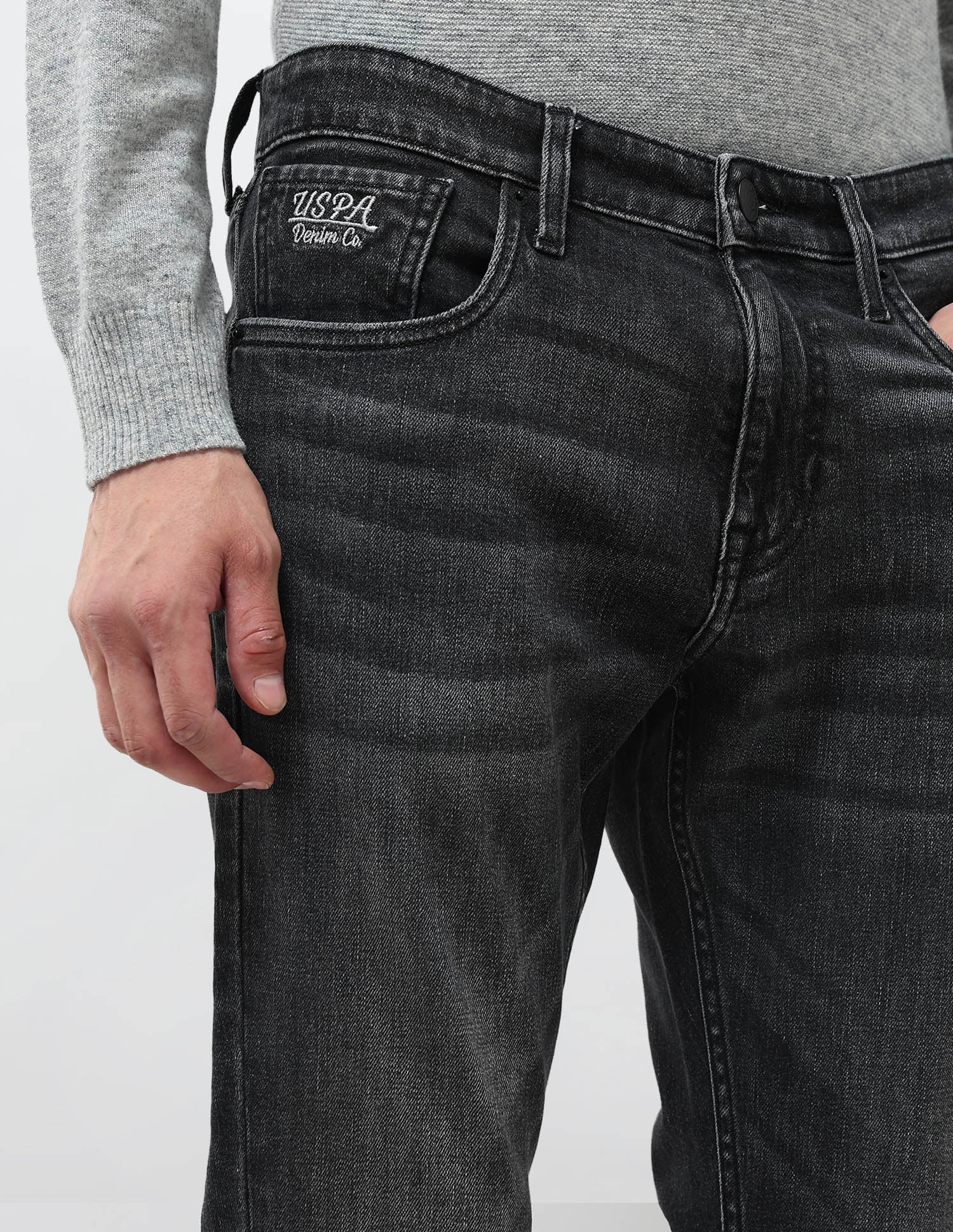 Henry Tapered Fit Whiskered Jeans Mid Grey - U.S. POLO ASSN. | Large