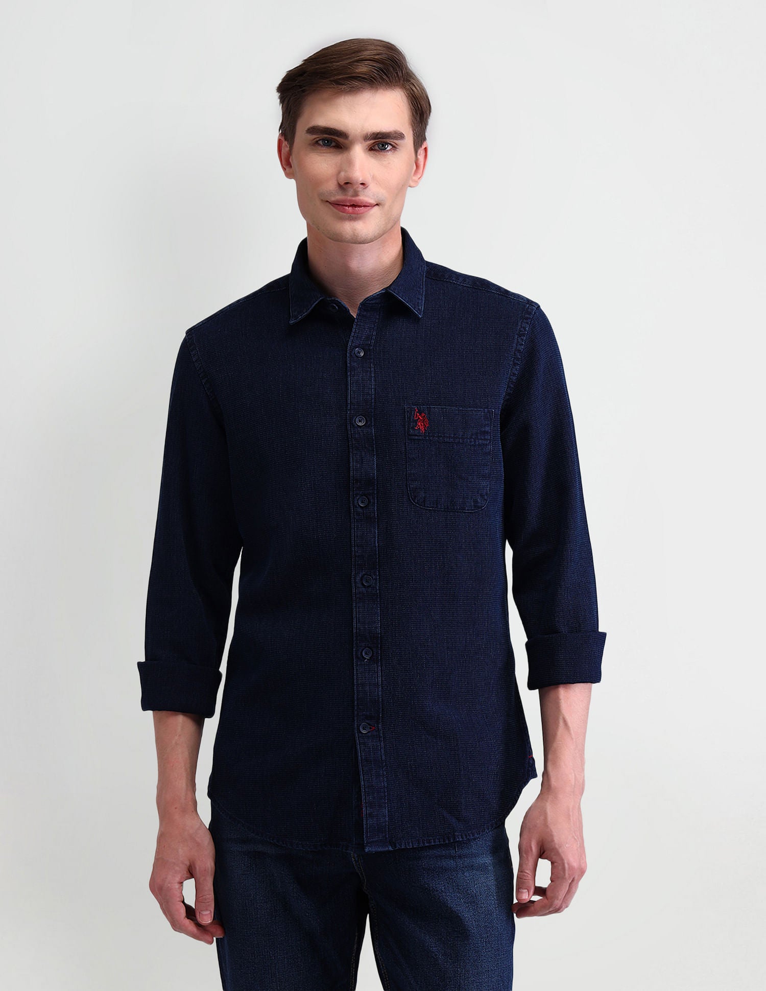 Slim Solid Dobby Shirt Navy - U.S. Polo Assn. India | Large