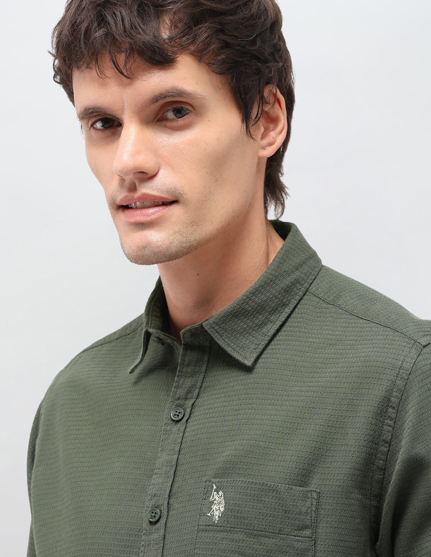 Solid Regular Fit Shirt Green - U.S. Polo Assn. India | Large