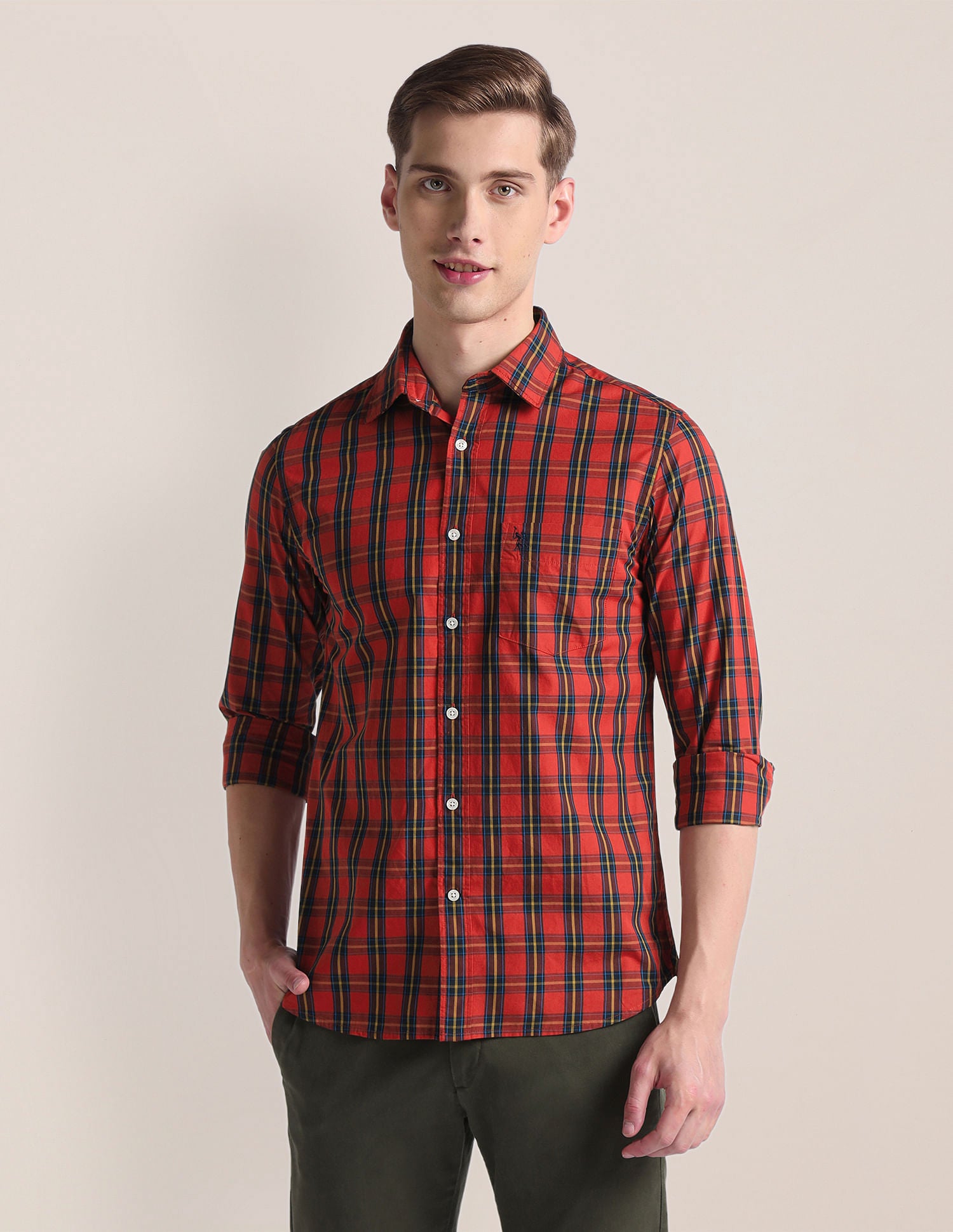 Tartan Check Tailored Fit Shirt Red - U.S. Polo Assn. India | Large