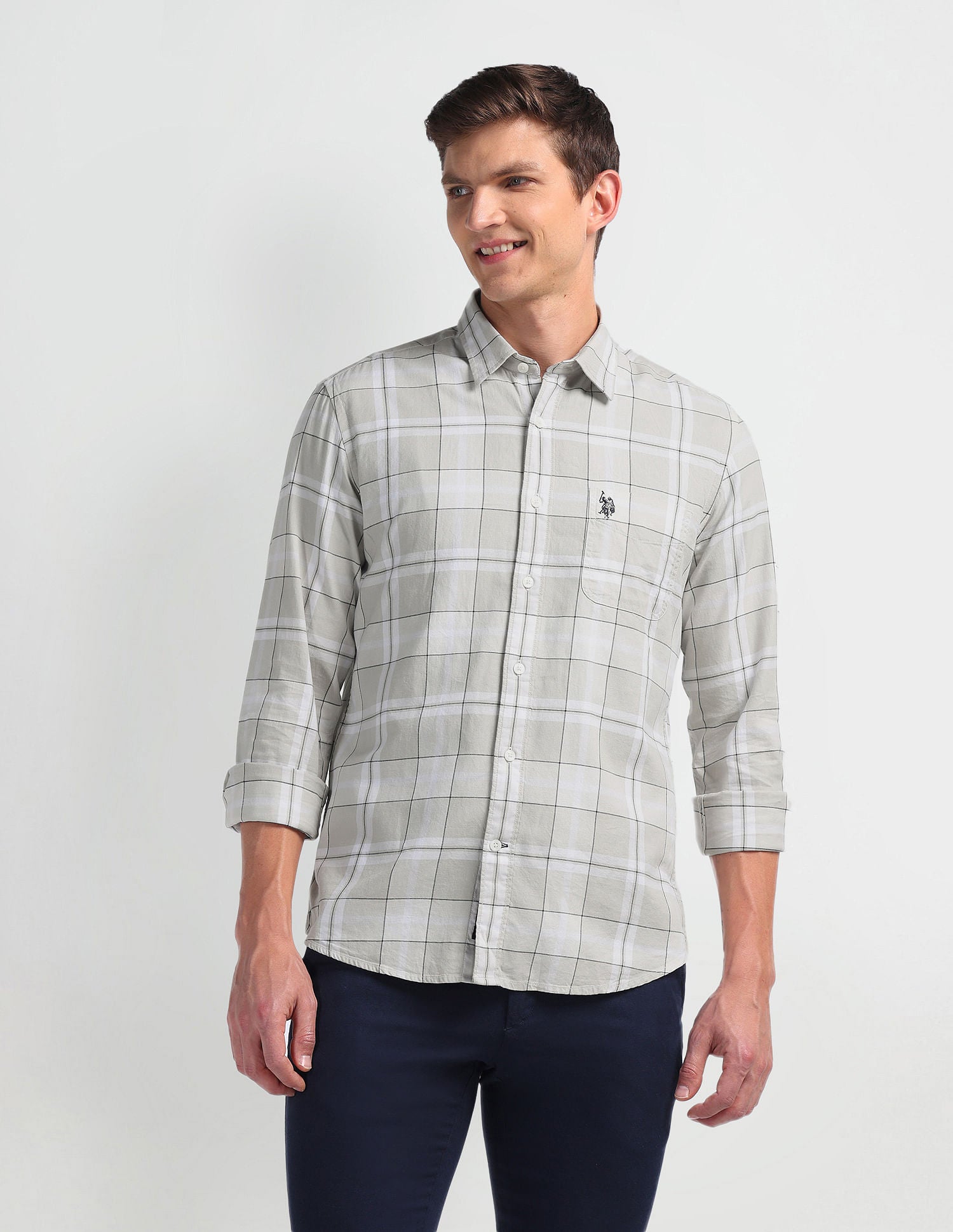 Plaid Check Slim Fit Shirt Off-White - U.S. Polo Assn. India | Large
