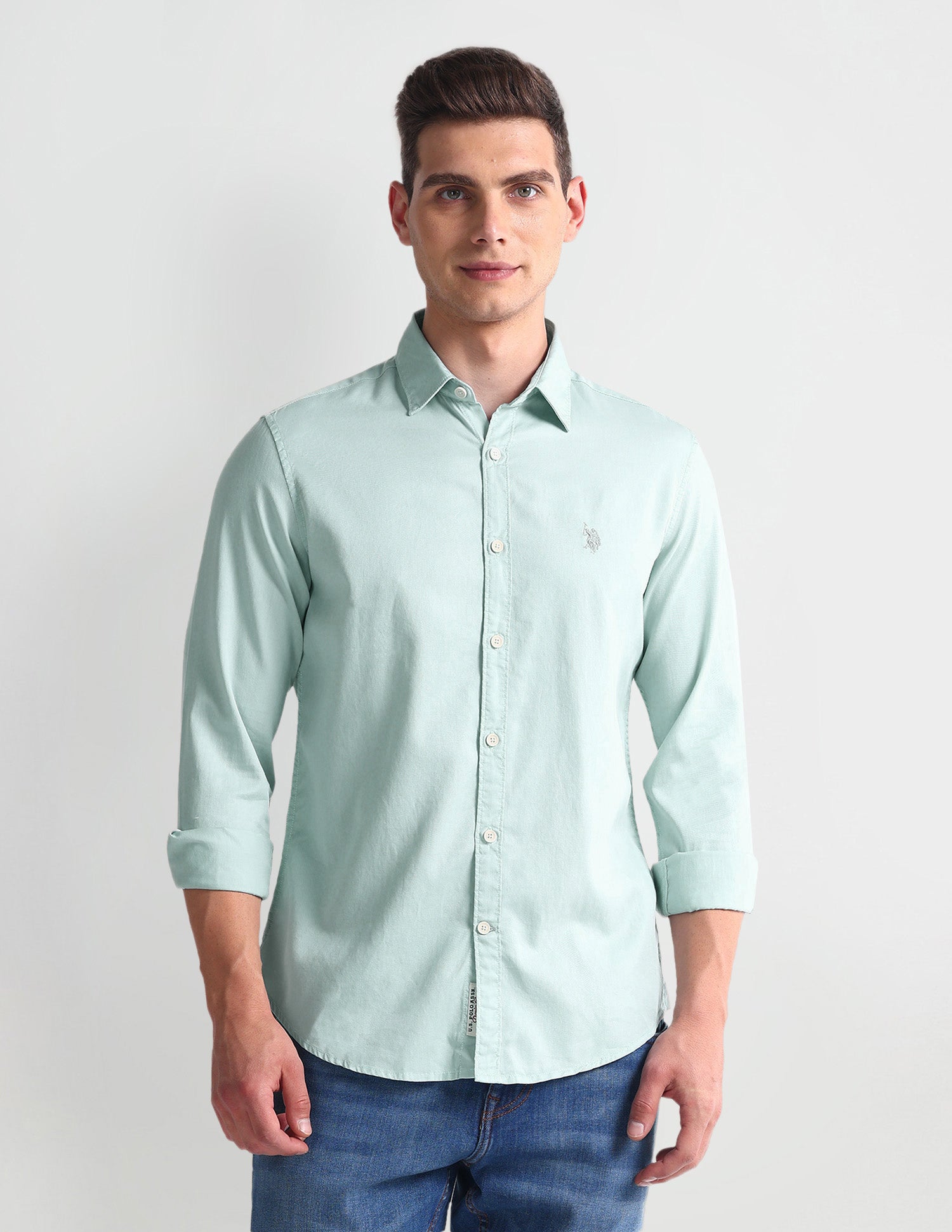 Spread Collar Slim Fit Shirt Aqua - U.S. POLO ASSN. | Large