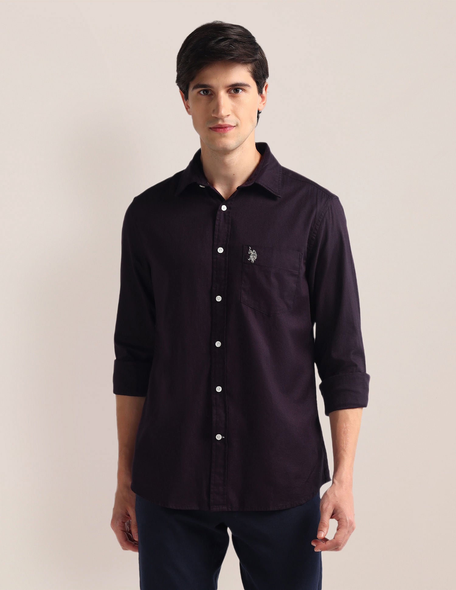 Tailored Fit Pure Cotton Shirt Wine - U.S. Polo Assn. India | Large
