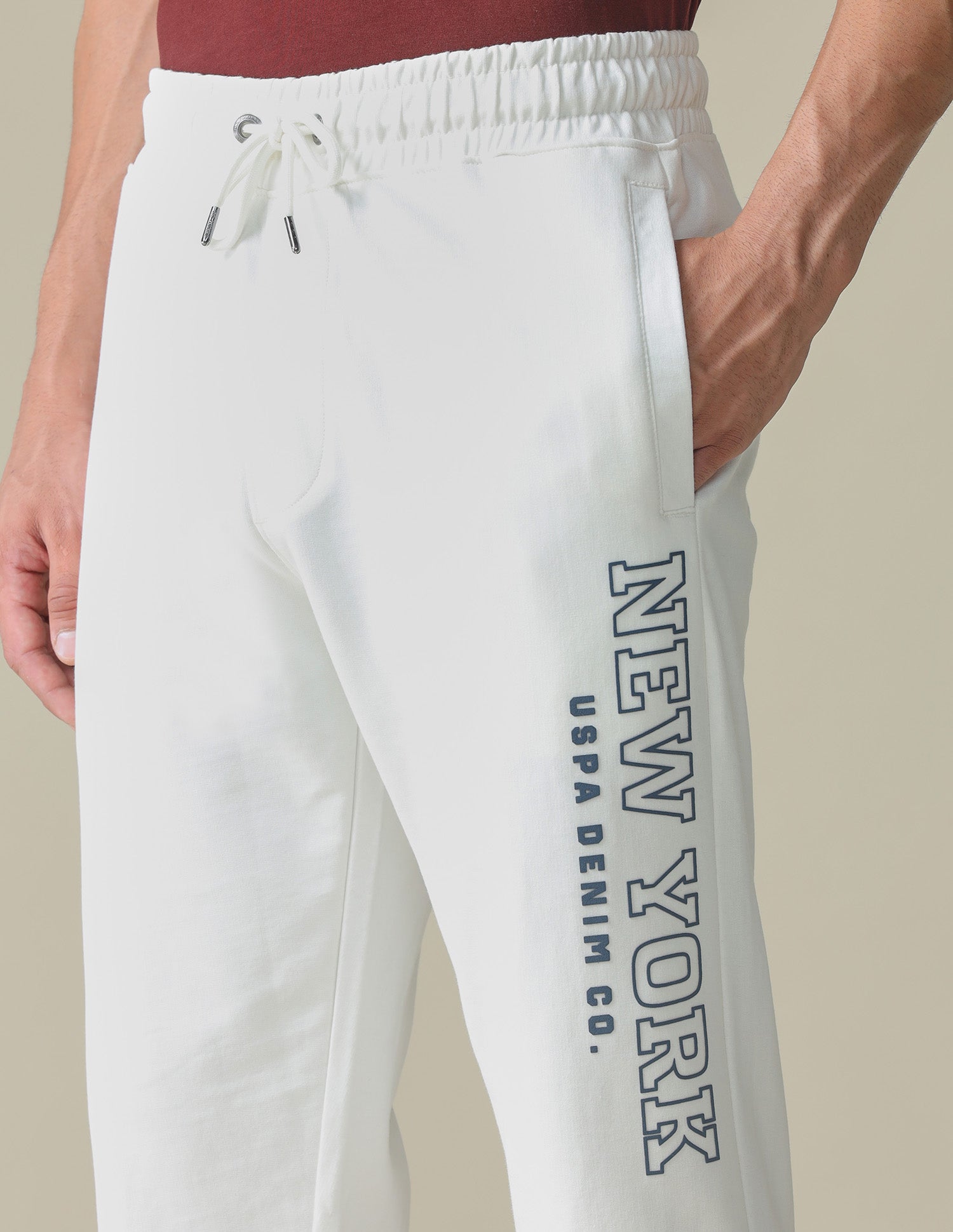 Brand Embossed Regular Fit Track Pants Ivory - U.S. POLO ASSN. | Large