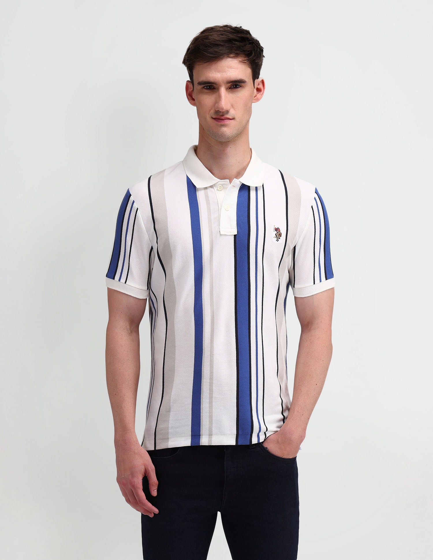 Muscle Fit Vertical Striped Polo Shirt Blue - U.S. Polo Assn. India | Large
