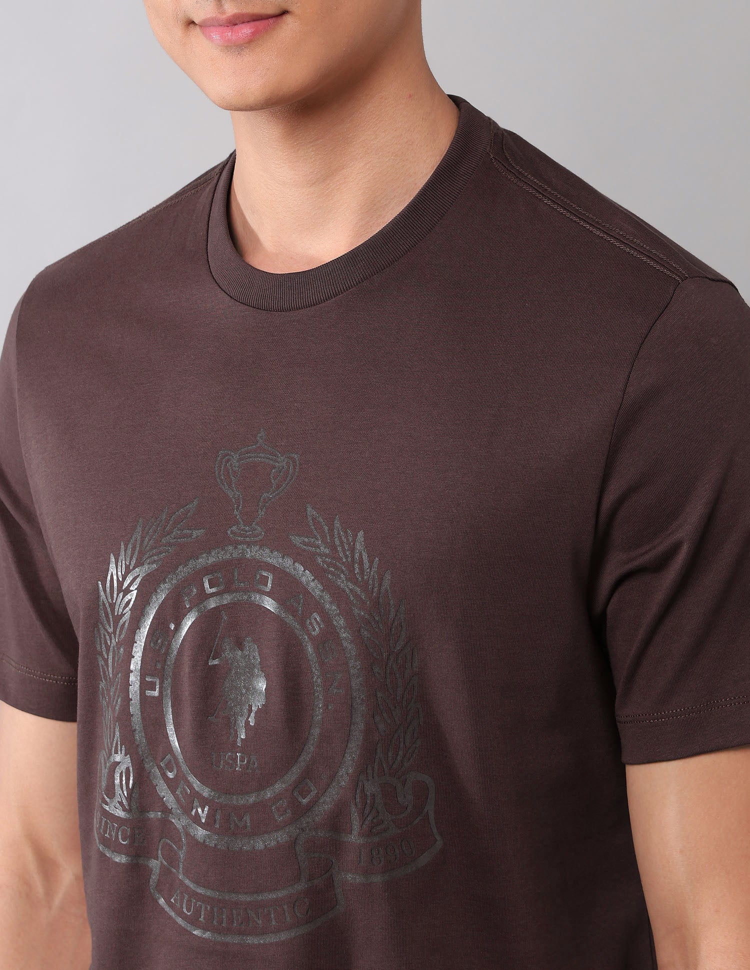 Brand Printed Muscle Fit T-Shirt Dark Brown - U.S. POLO ASSN. | Large