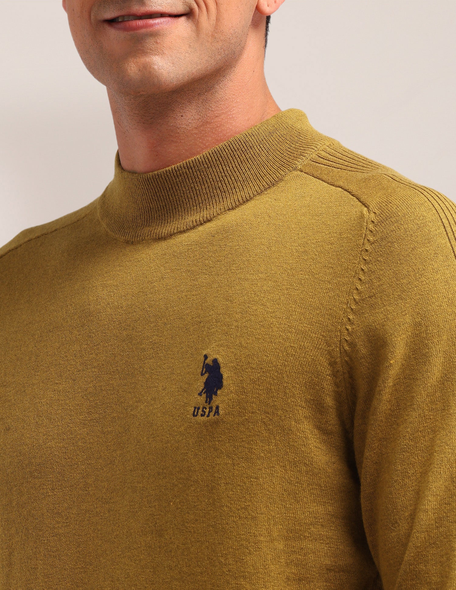 Textured Regular Fit Sweater Mustard - U.S. Polo Assn. India | Large
