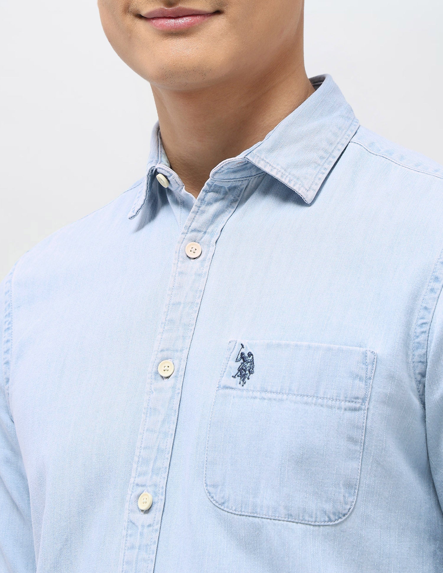 Twill Pure Cotton Shirt Light Indigo - U.S. POLO ASSN. | Large