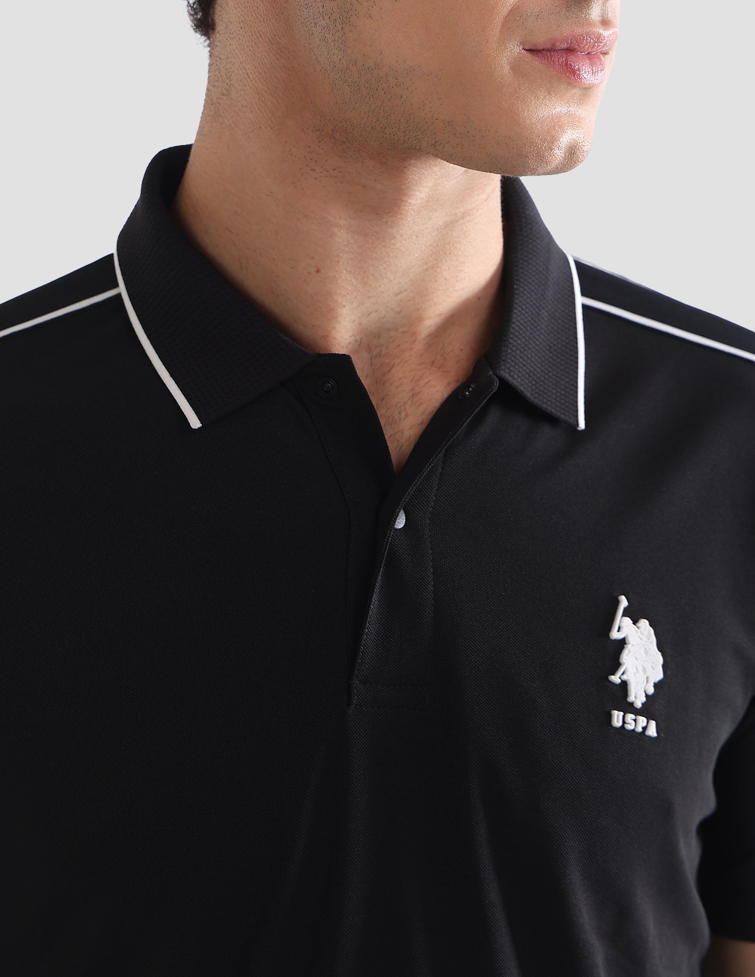 Solid Slim Fit Active Polo Shirt Black - U.S. Polo Assn. India | Large