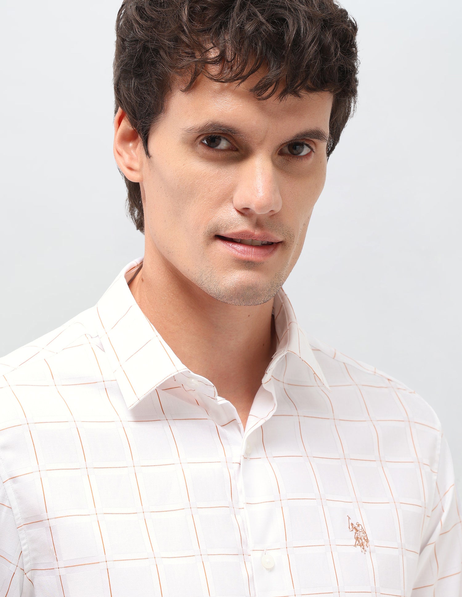 Windowpane Checked Satin Shirt White - U.S. Polo Assn. India | Large