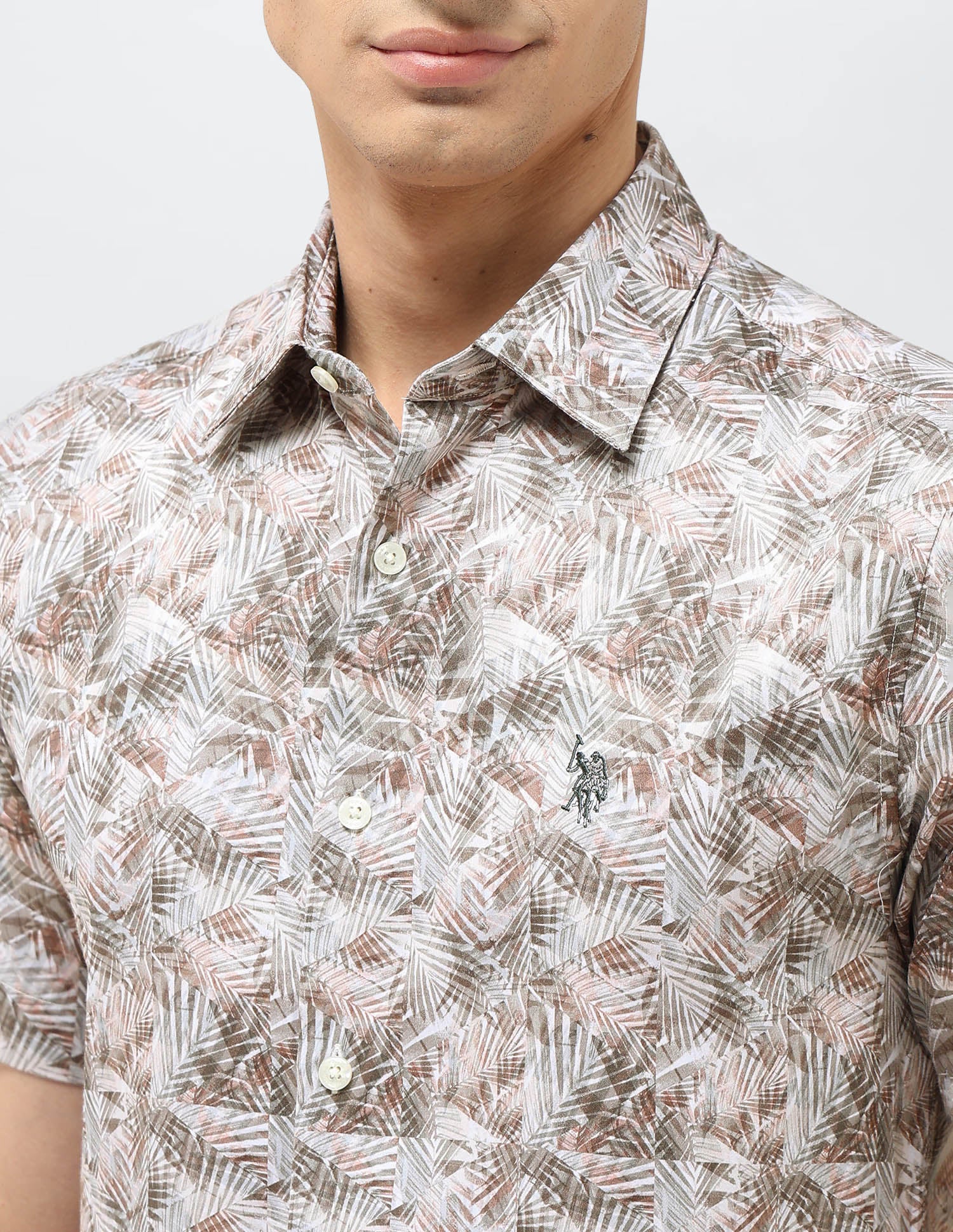 Tropical Printed Satin Shirt Green - U.S. POLO ASSN. | Large