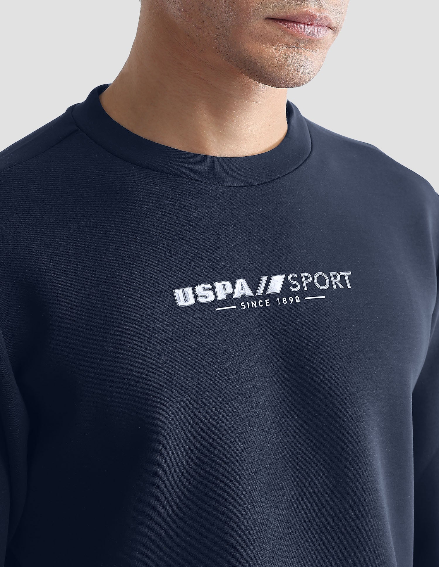 Solid Regular Fit Active Sweatshirt Navy - U.S. Polo Assn. India | Large
