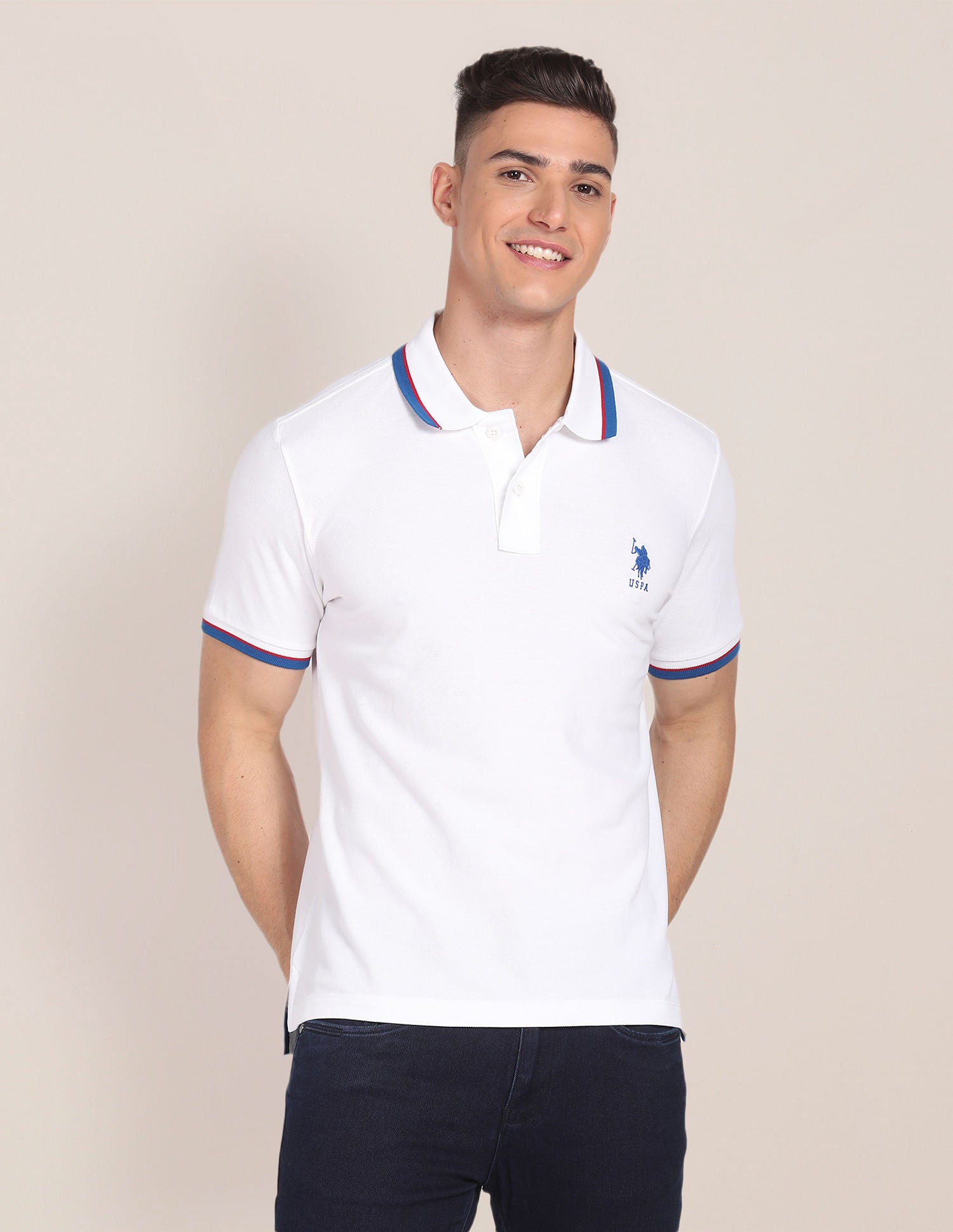 Tipped Collar Slim Fit Polo Shirt White - U.S. POLO ASSN. | Large