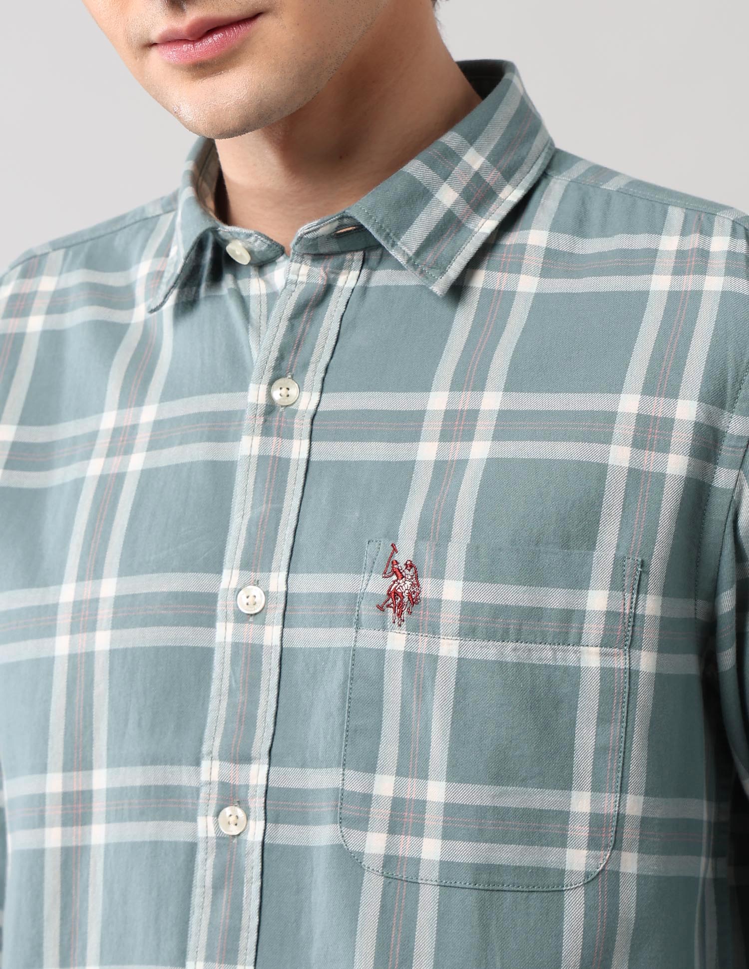 Grid Tattersall Checked Pure Cotton Shirt Green - U.S. POLO ASSN. | Large