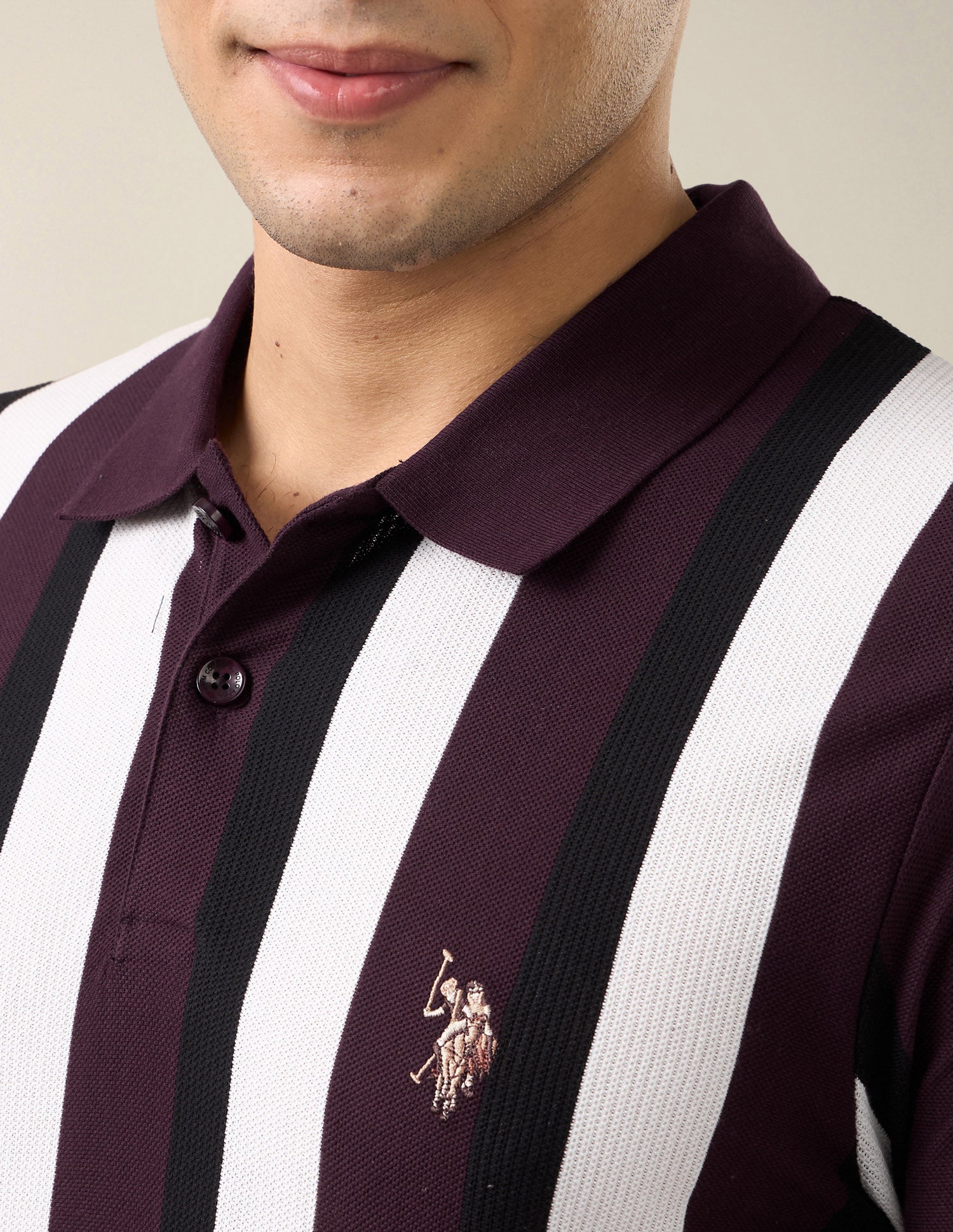 Vertical Striped Slim Fit Polo Shirt Wine - U.S. Polo Assn. India | Large