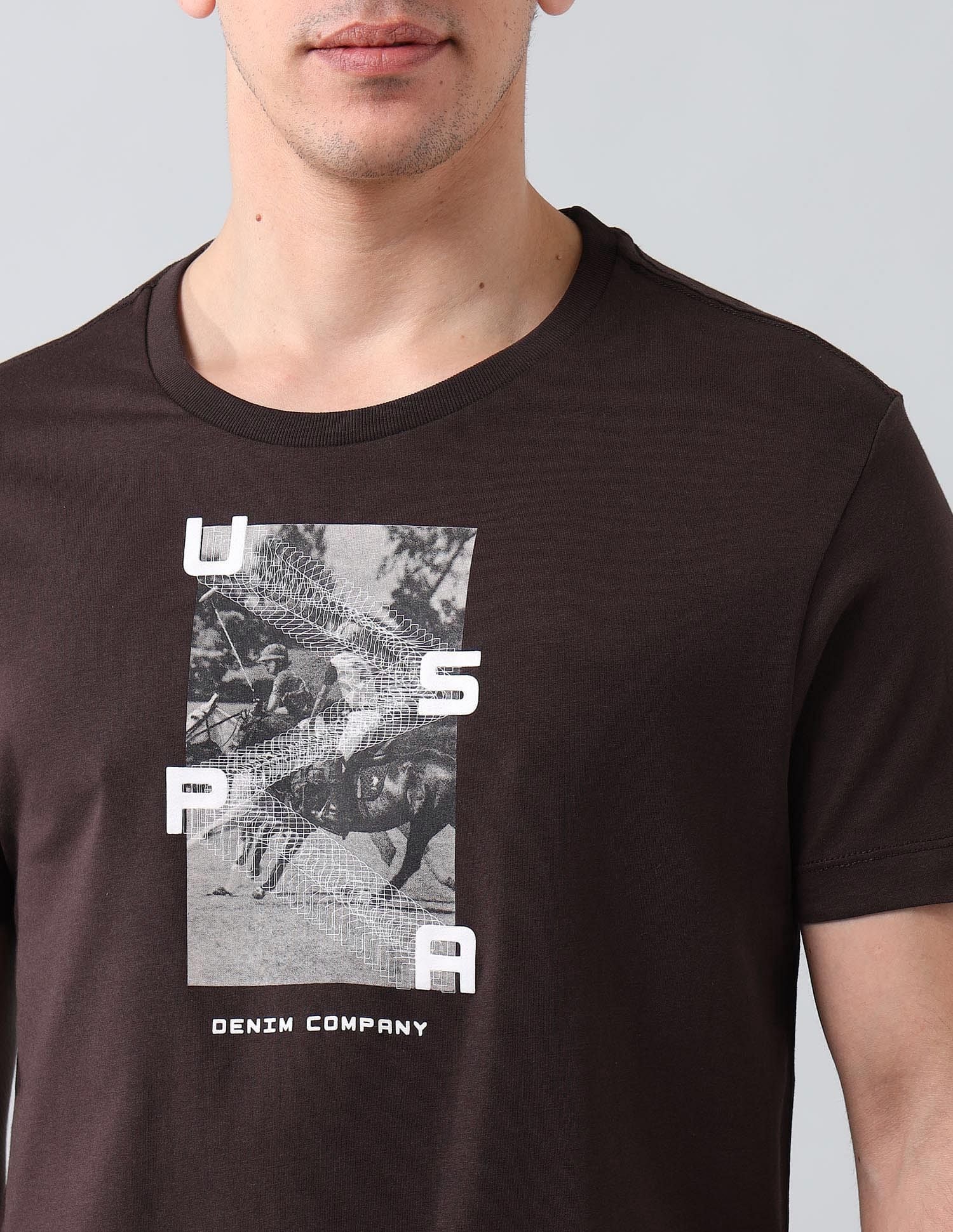 Muscle Fit Brand Printed T-Shirt Dark Brown - U.S. Polo Assn. India | Large