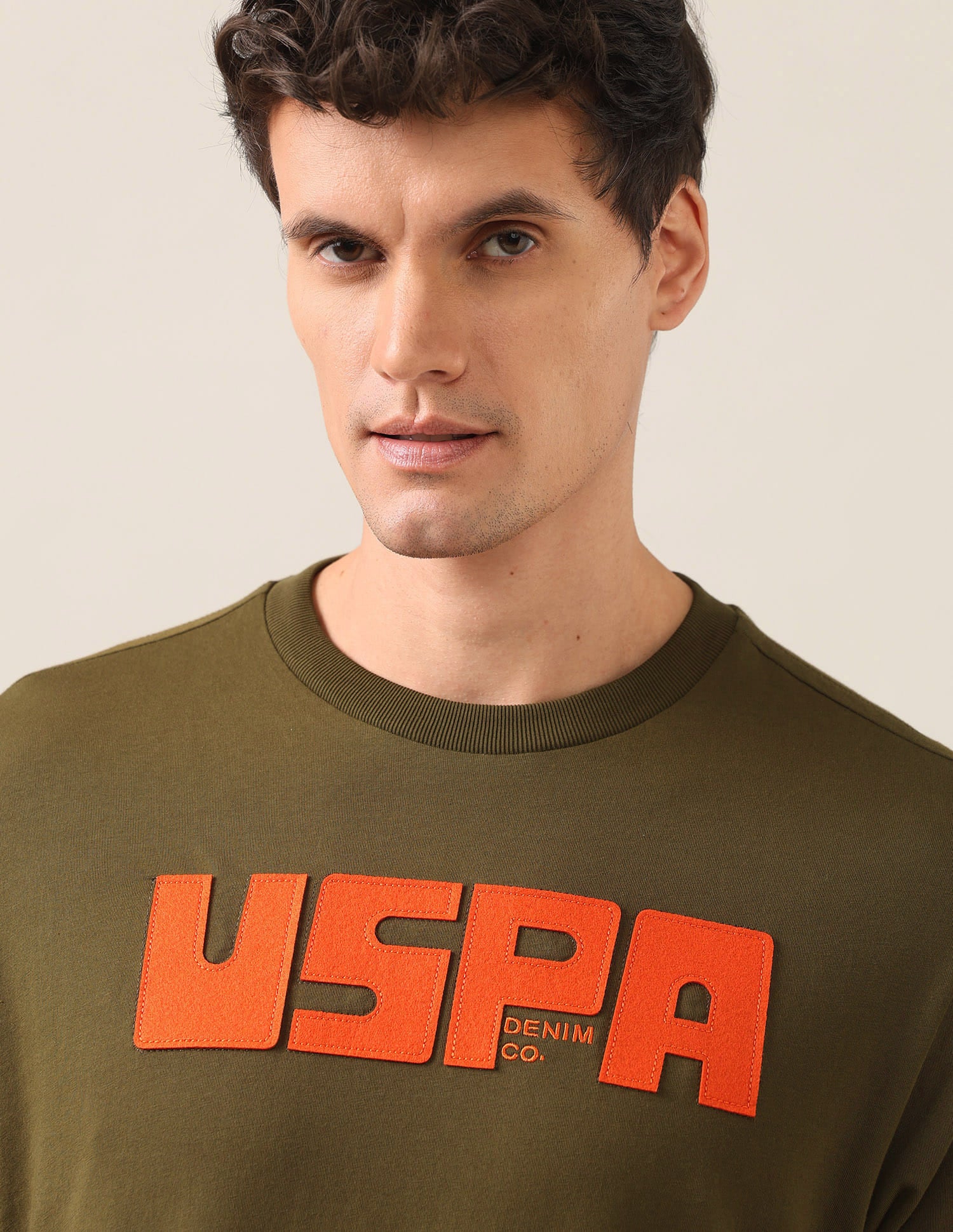 Brand Embossed Regular Fit T-Shirt Olive - U.S. Polo Assn. India | Large