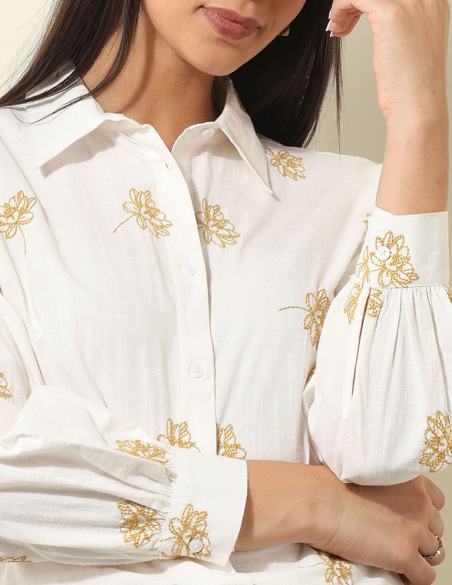 Floral Embroidered Top Ecru - U.S. POLO ASSN. | Large