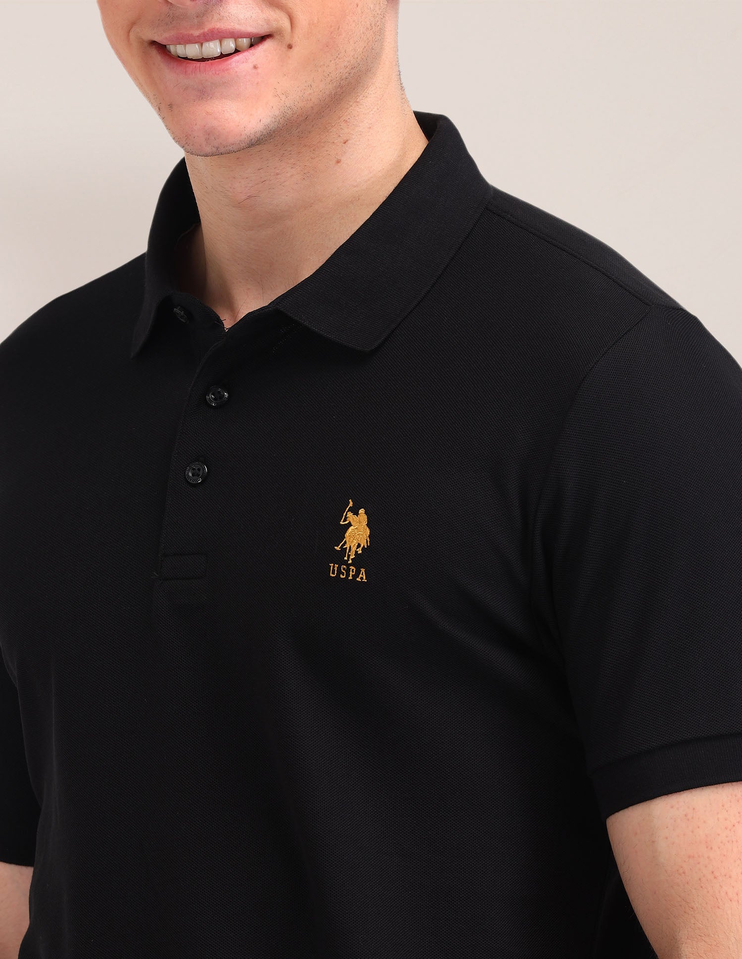 Solid Pattern Cotton Polo Shirt Black - U.S. Polo Assn. India | Large