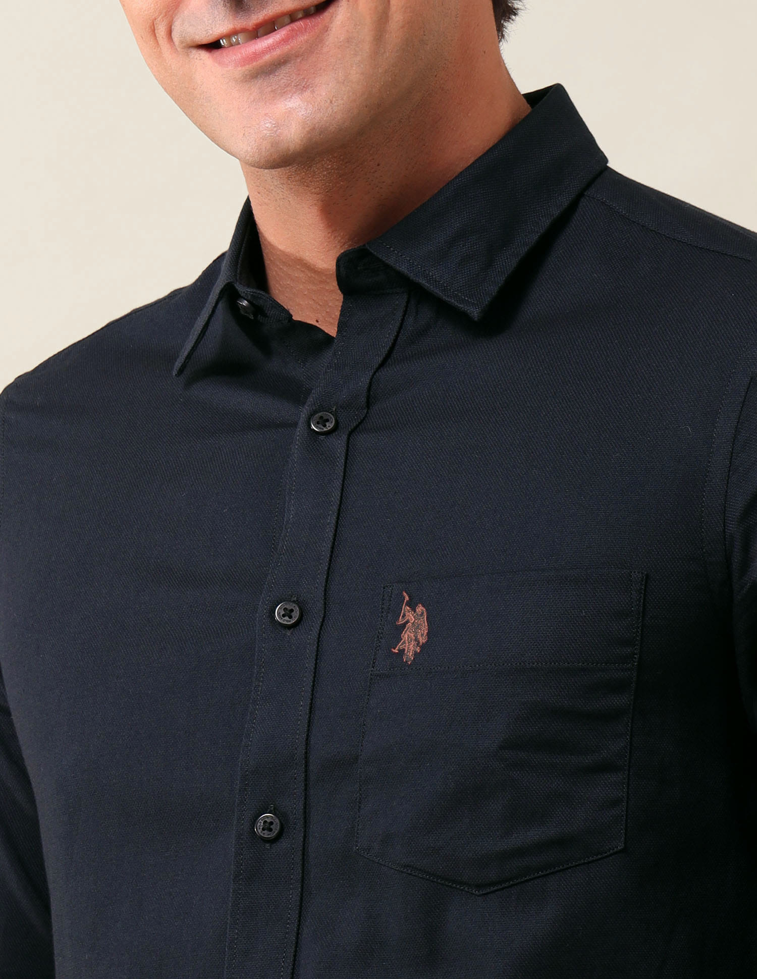 Tailored Fit Solid Shirt Navy - U.S. Polo Assn. India | Large