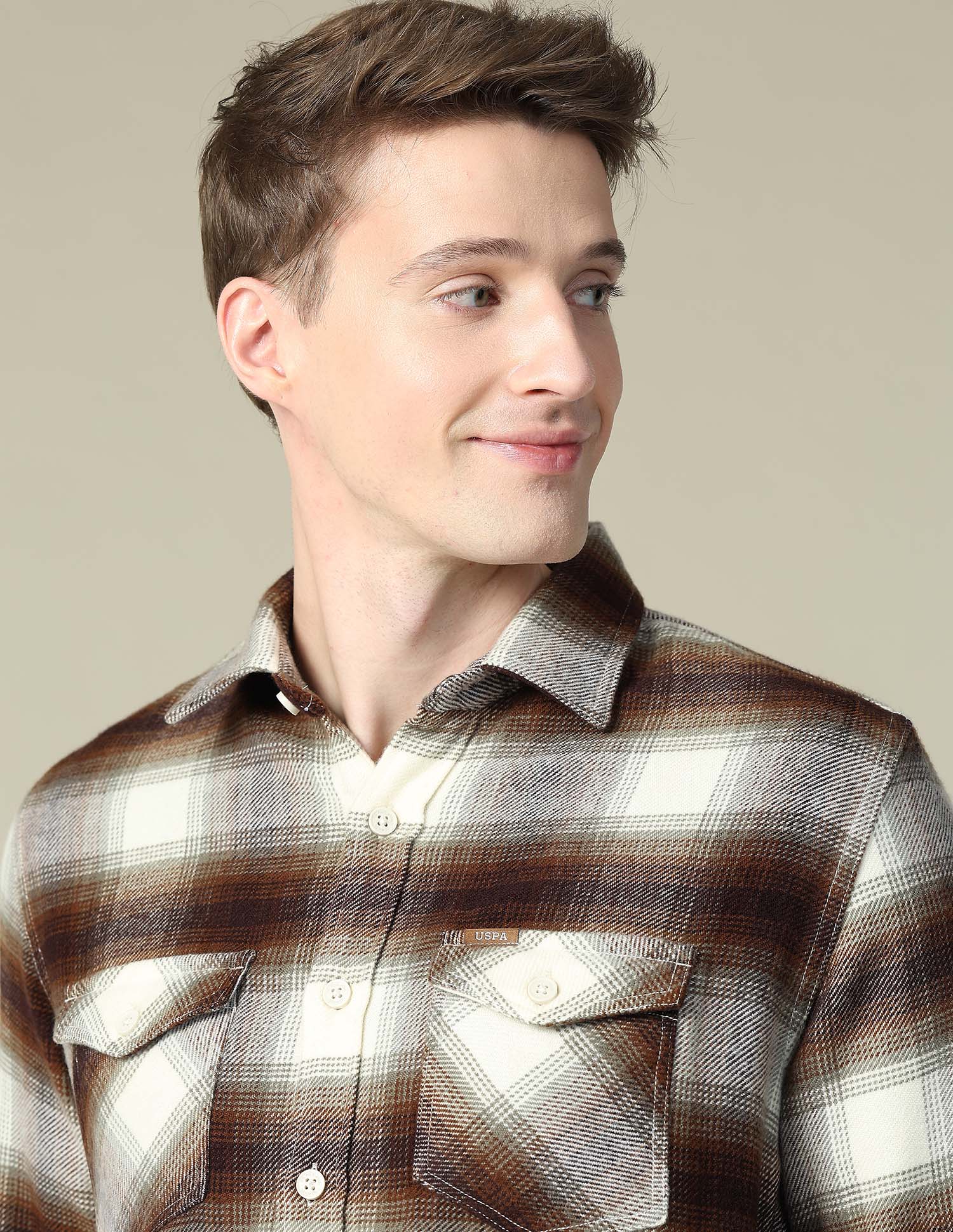 Twill Plaid Checked Shacket Ivory - U.S. Polo Assn. India | Large