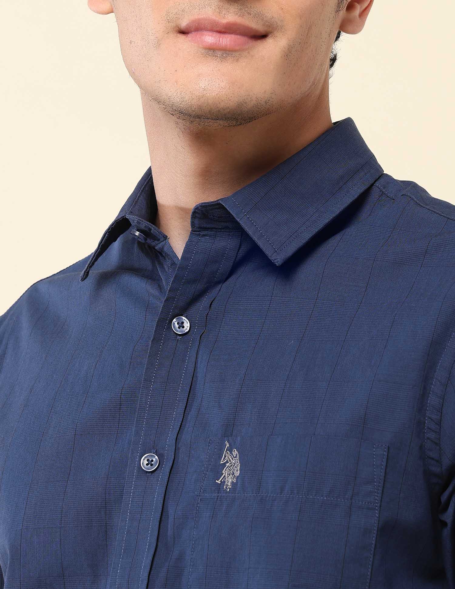 Vertical Striped Pure Cotton Shirt Blue - U.S. Polo Assn. India | Large